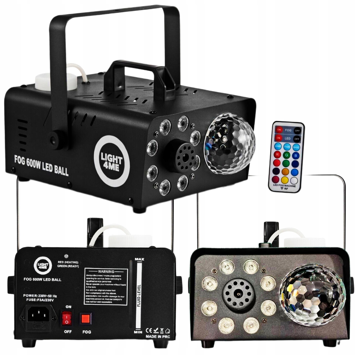 Wytwornica Dymu 600W Led Rgb Z Kulą Dyskotekową I Pilotem