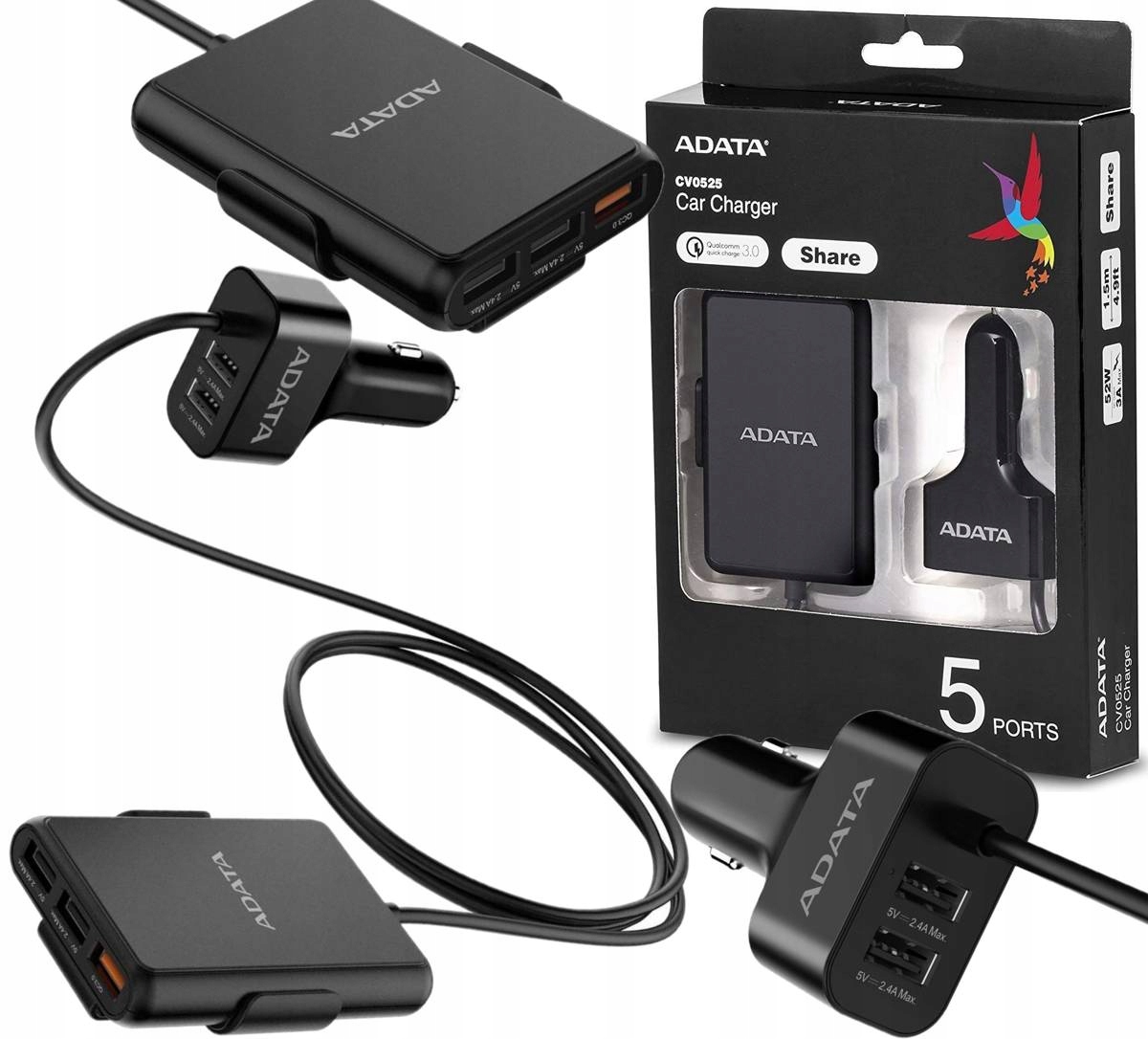 

Szybka Mocna Ładowarka Samochodowa Usb x5 Adata