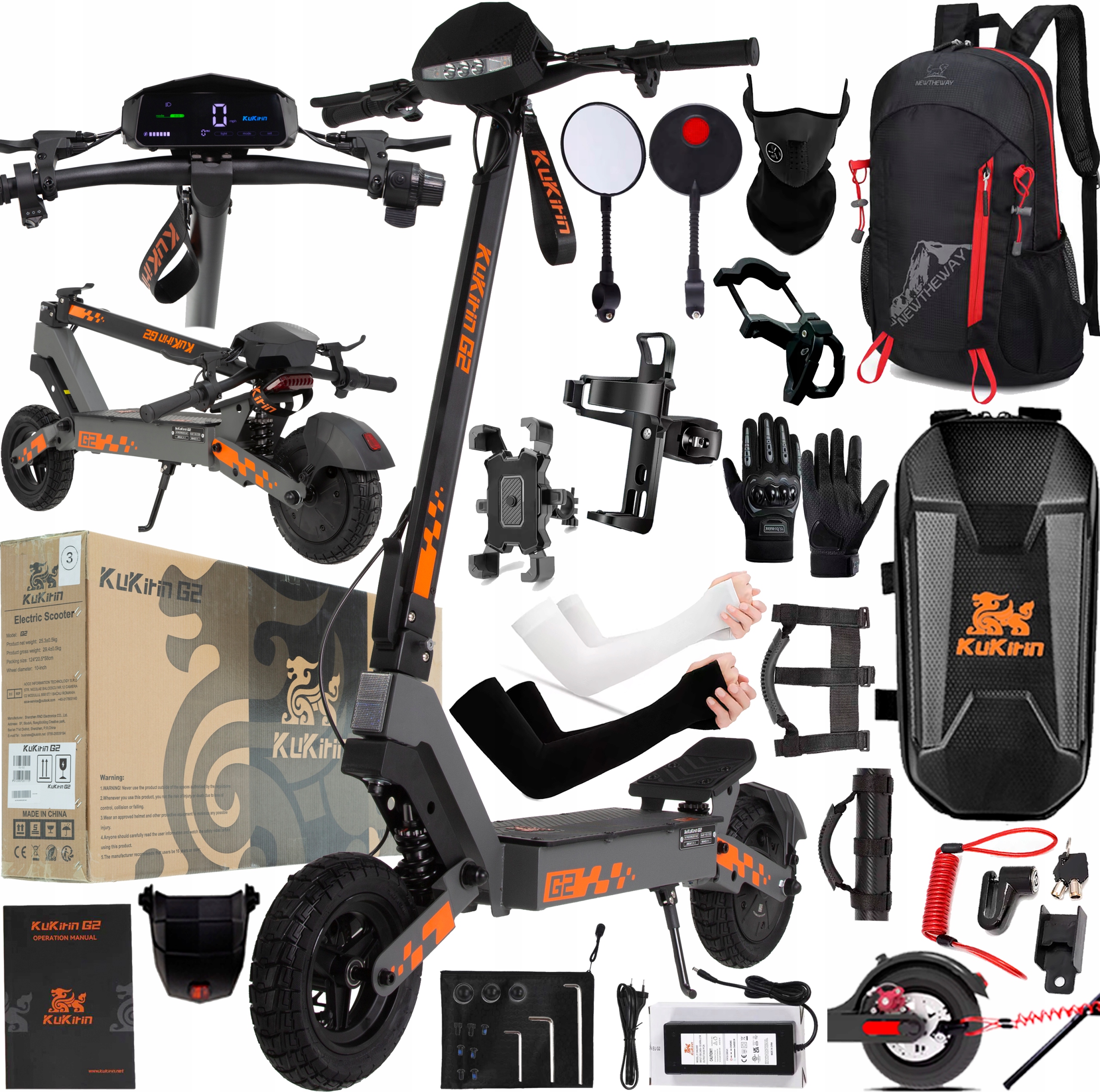 KuKirin G2 Elektrické vozidlo 48V 15Ah 800W 45KM/H 55KM 10" +11 Dárek Pl