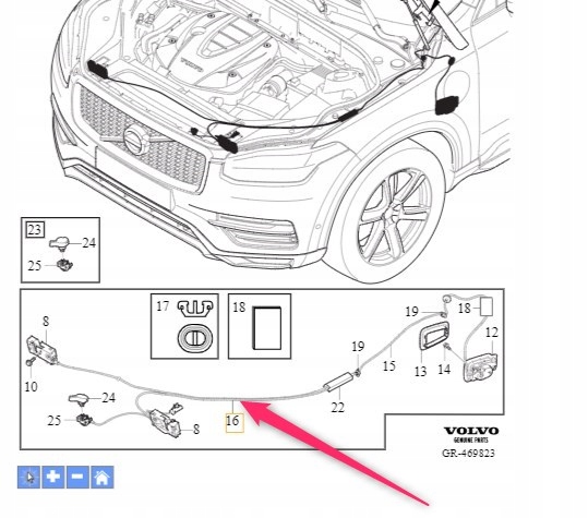 Linka pokrywy silnika Volvo