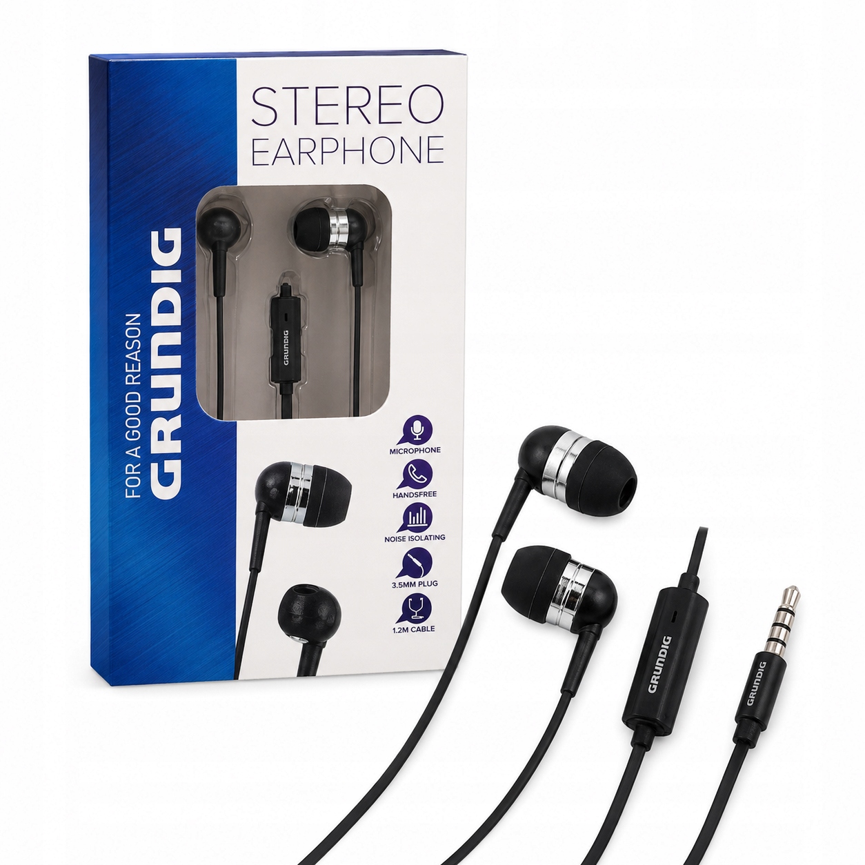Słuchawki Douszne Przewodowe Jack 3.5mm Stereo Z Mikrofonem Czarne Grundig