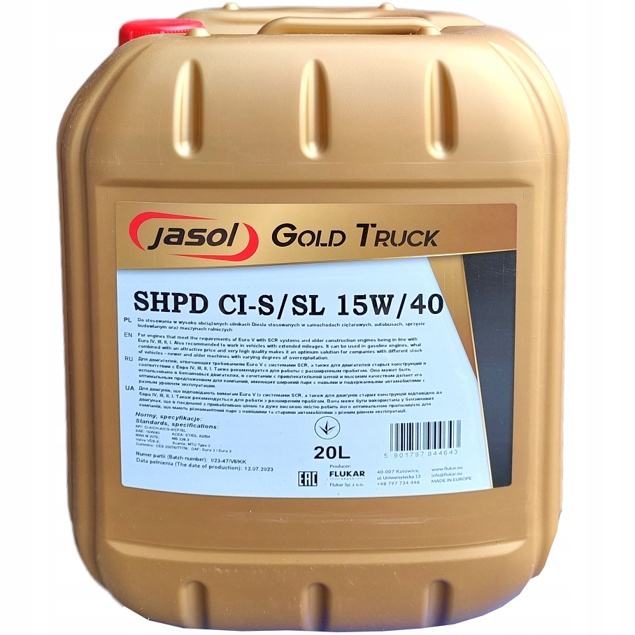 Olej silnikowy Jasol Gold Shpd CI-4/SL 15w40 20L odp. Turd Us