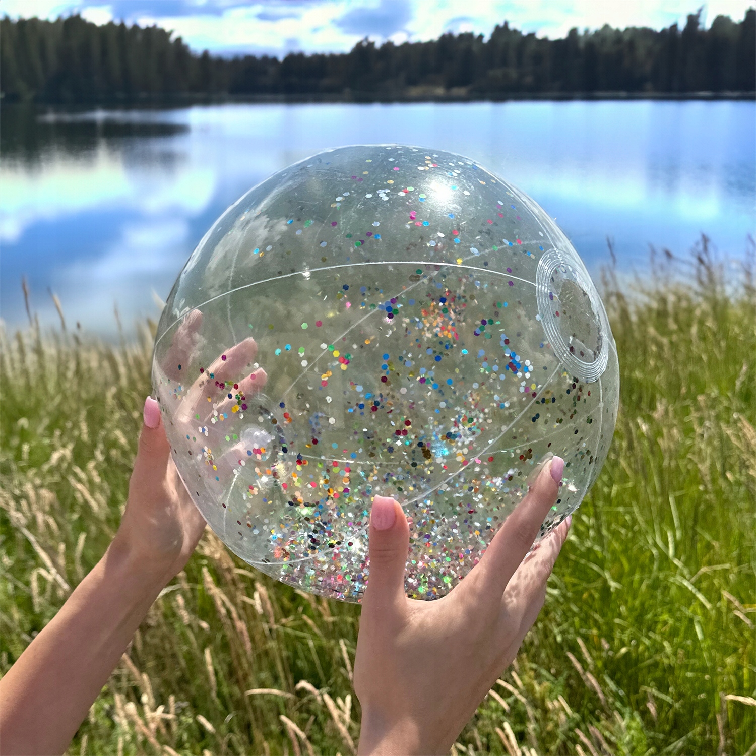 PIŁKA DMUCHANA PLAŻOWA NA BASEN DO WODY DLA DZIECI RODZINNA Z CEKINAMI 40CM Stan opakowania oryginalne