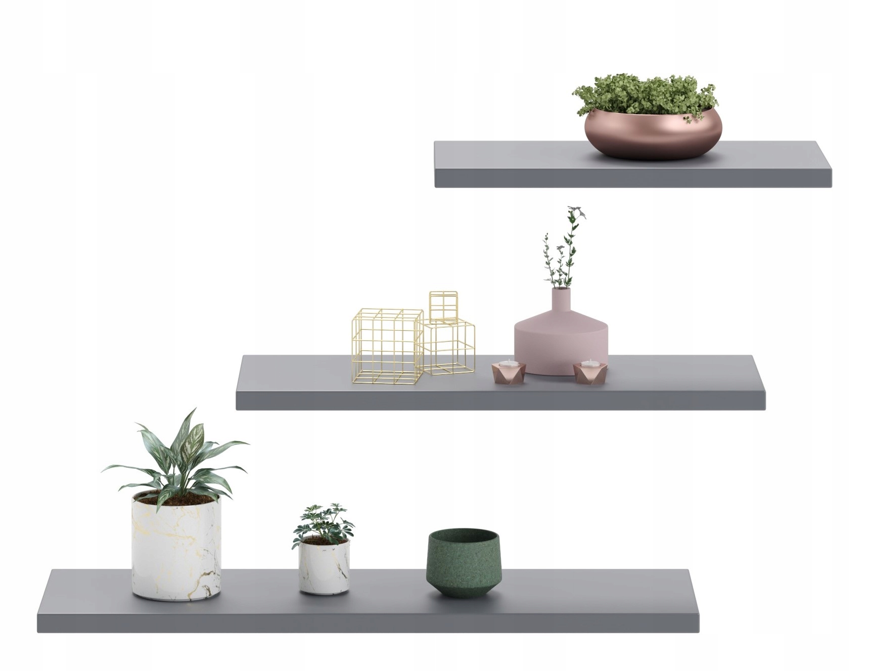 Półka ścienna samowisząca komplet 3 szt szara Zestaw półek LEWIT Kod producenta K11O18B2I9_M