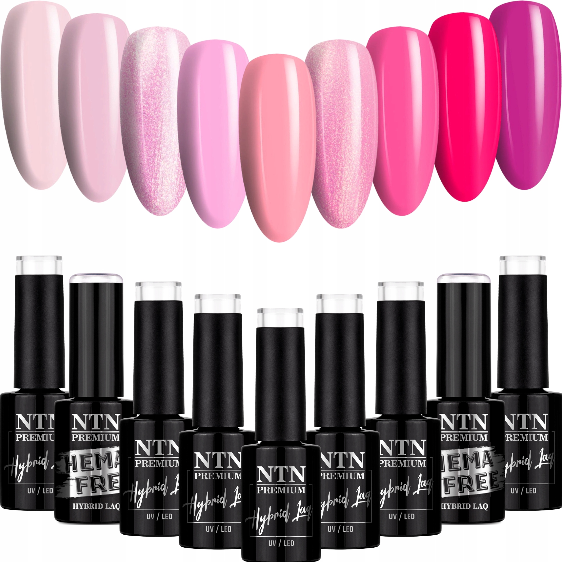 9x Lakier Hybrydowy Ntn 5g Birthday Party Zestaw 9w1 Różowe