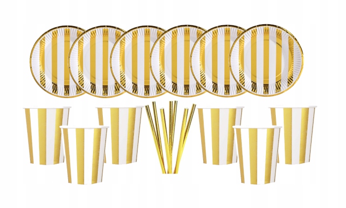 ZESTAW URODZINOWY KUBECZKI TALERZYKI SŁOMKI ZŁOTYM