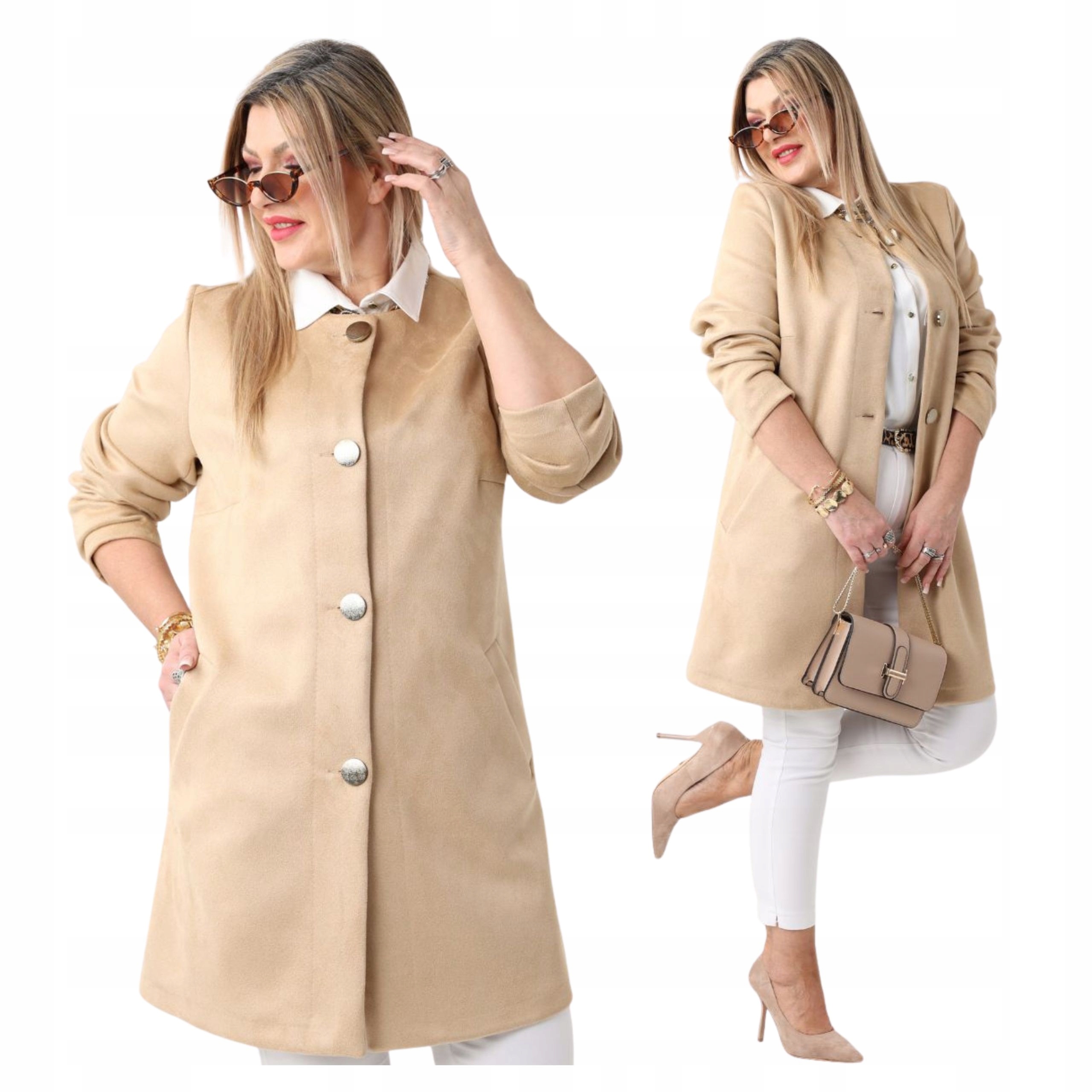 Płaszcz zamszowy damski przejściowy Polski Producent duże rozmiary miękki