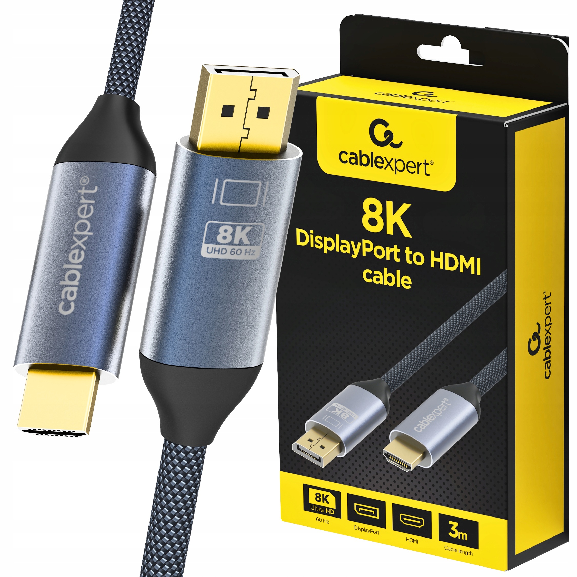 Kabel DisplayPort 1.4 do Hdmi 2.0 Przejściówka Dp Hdmi 8K 60Hz Uhd 4K 3M