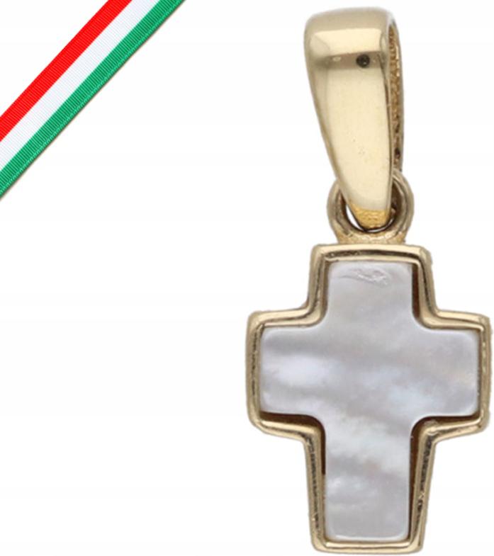 Zlatý přívěsek 585 křížek bílá perleťová hmota na křtiny přijímání 14kt