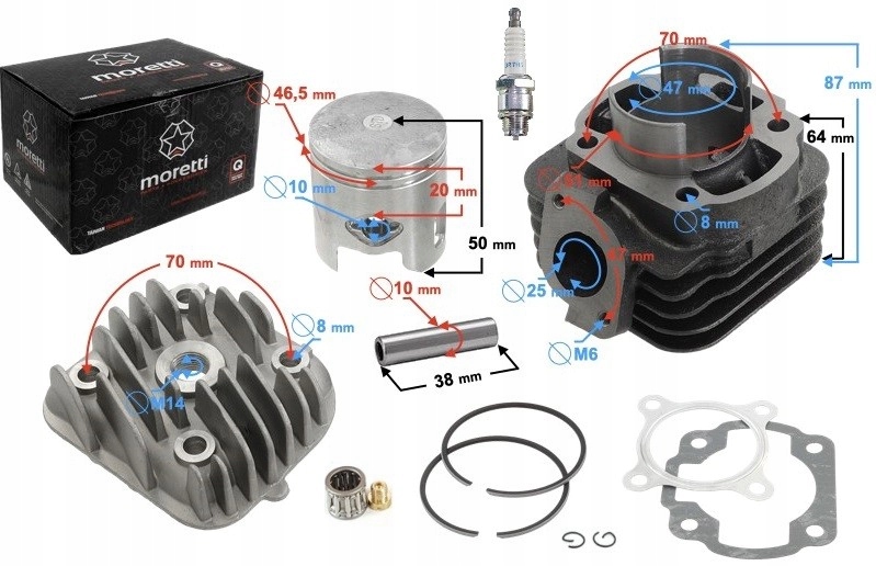 Cylinder Głowica 70 Skuter 2T Aprilia Yamaha Mbk 10mm Moretti
