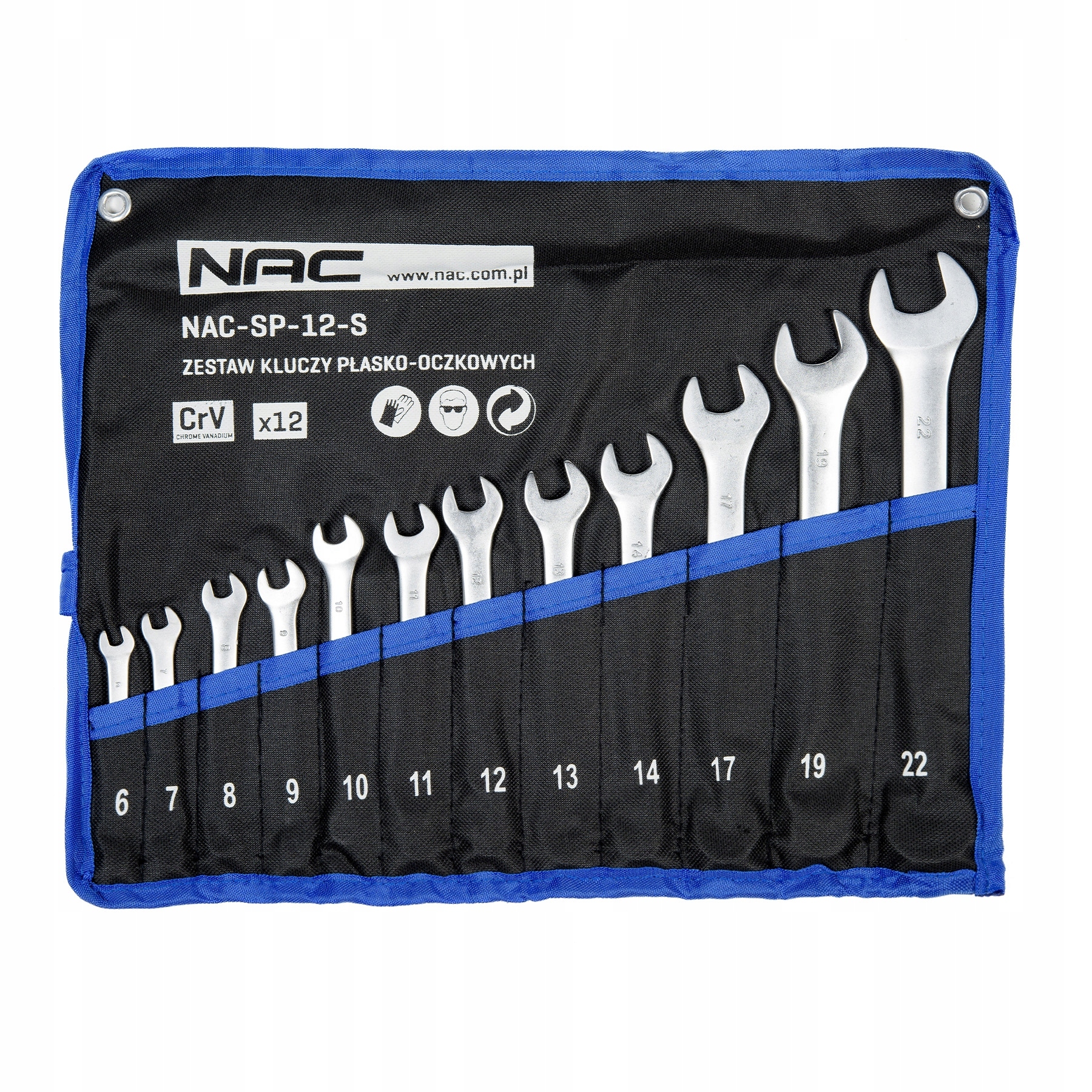 KLUCZE PŁASKO-OCZKOWE NAC 6-22MM 12SZT ETUI ZESTAW KLUCZY PŁASKO OCZKOWYCH Kod producenta NAC SP-12-S