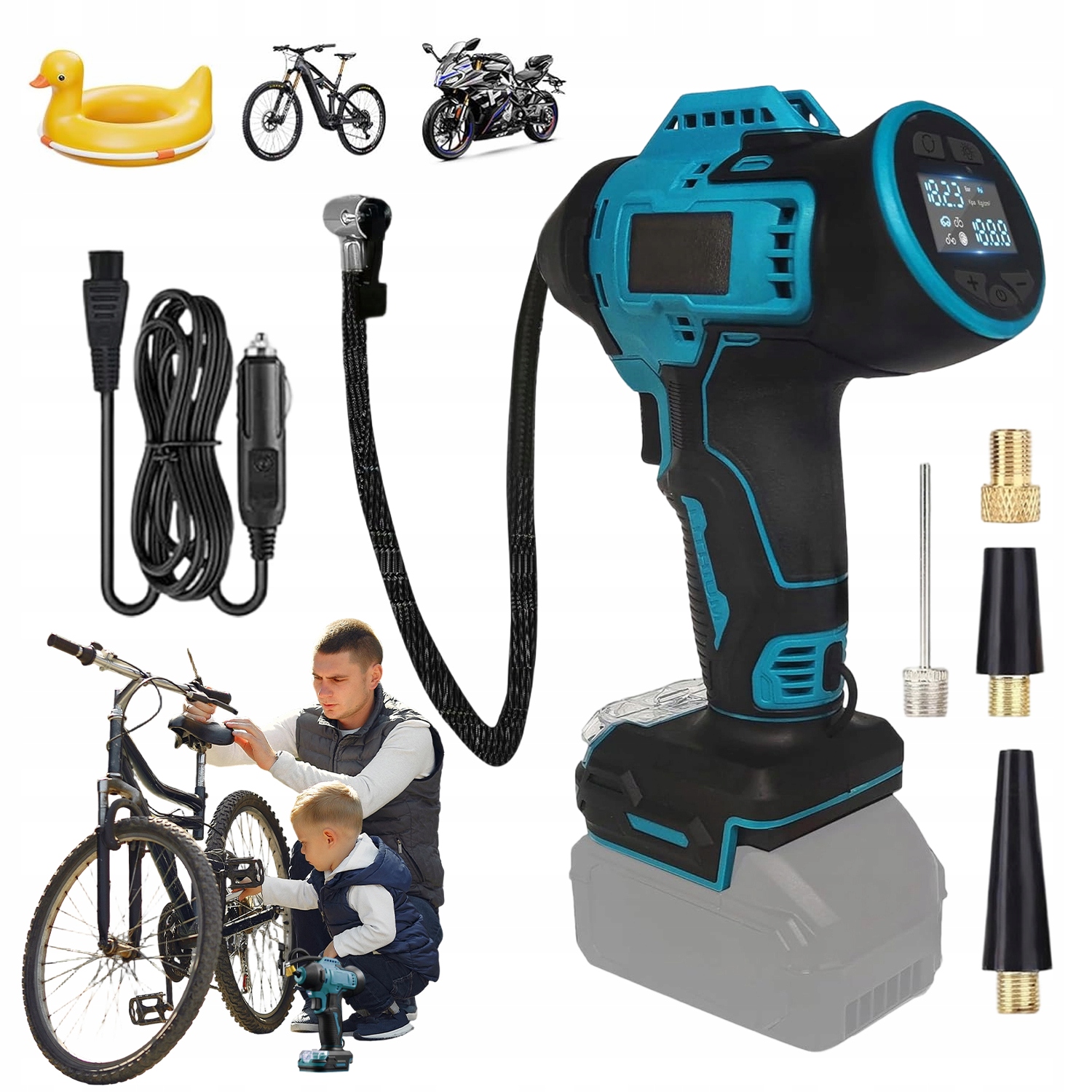 Pro Makita Kompresor 12V Vzduchová Pumpa 4 Koncovky Digitální Displej