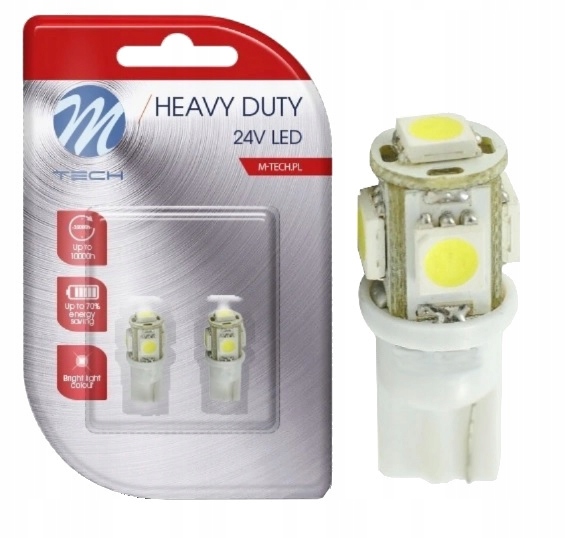 2x Żarówka W5W T10 Led 24V 5xSMD5050 biała