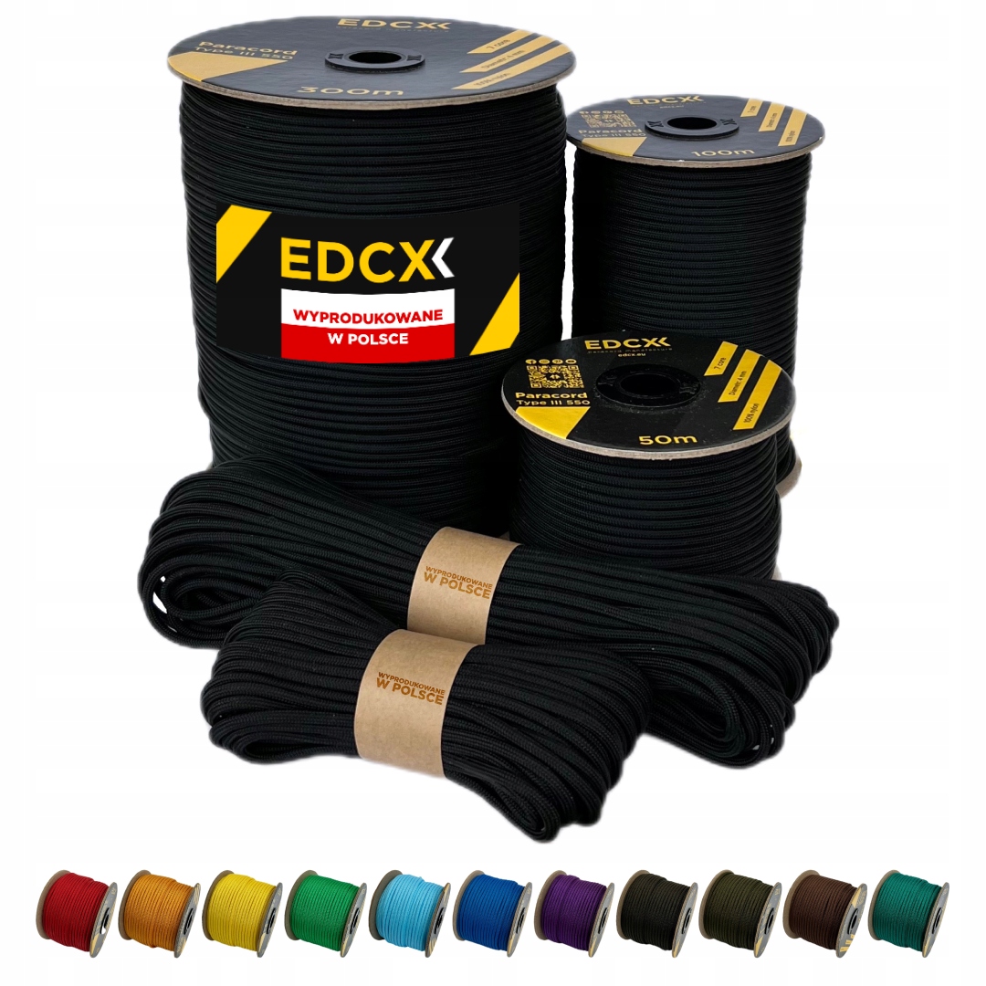 Linka Edcx 4 mm Paracord 550 (černá, 100 m) Vyrobeno v Polsku