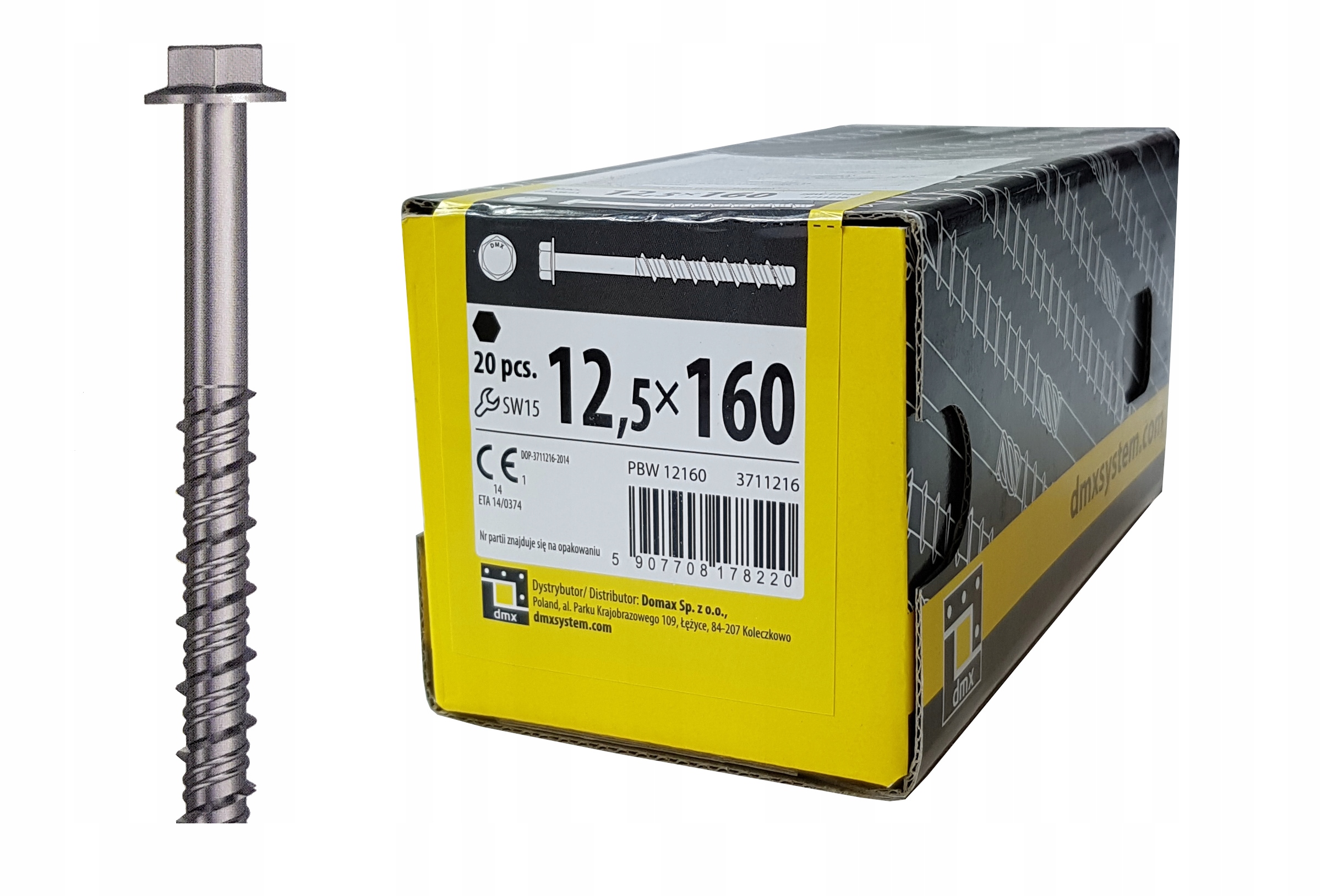 Šroub, šroub do betonu bezkolíkový 12,5 x 160 mm 20 Ks Pbw Domax