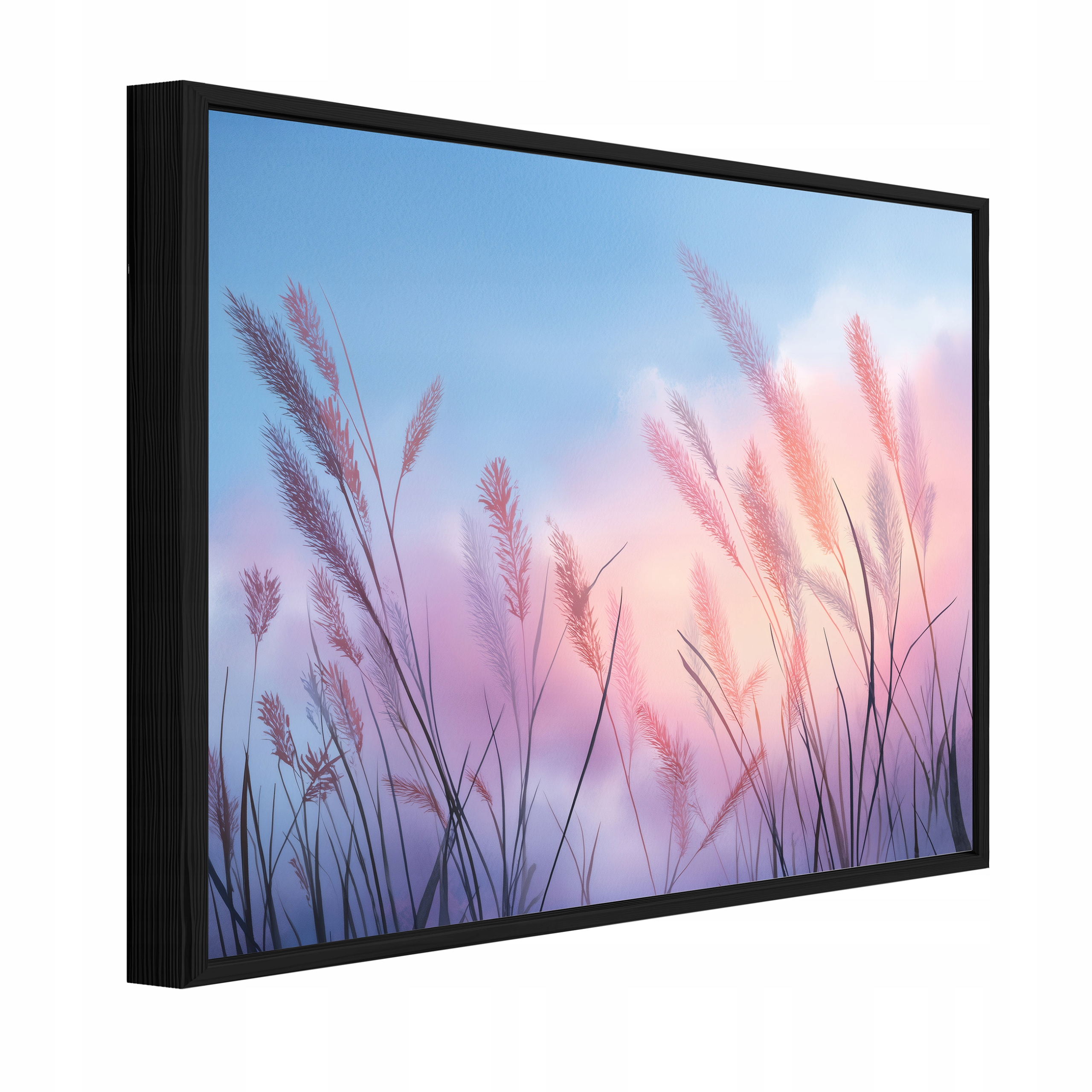 Obraz V Černém Rámu Na Plátně Tráva Pampasová Růžová Obývací Pokoj Ložnice 100x70