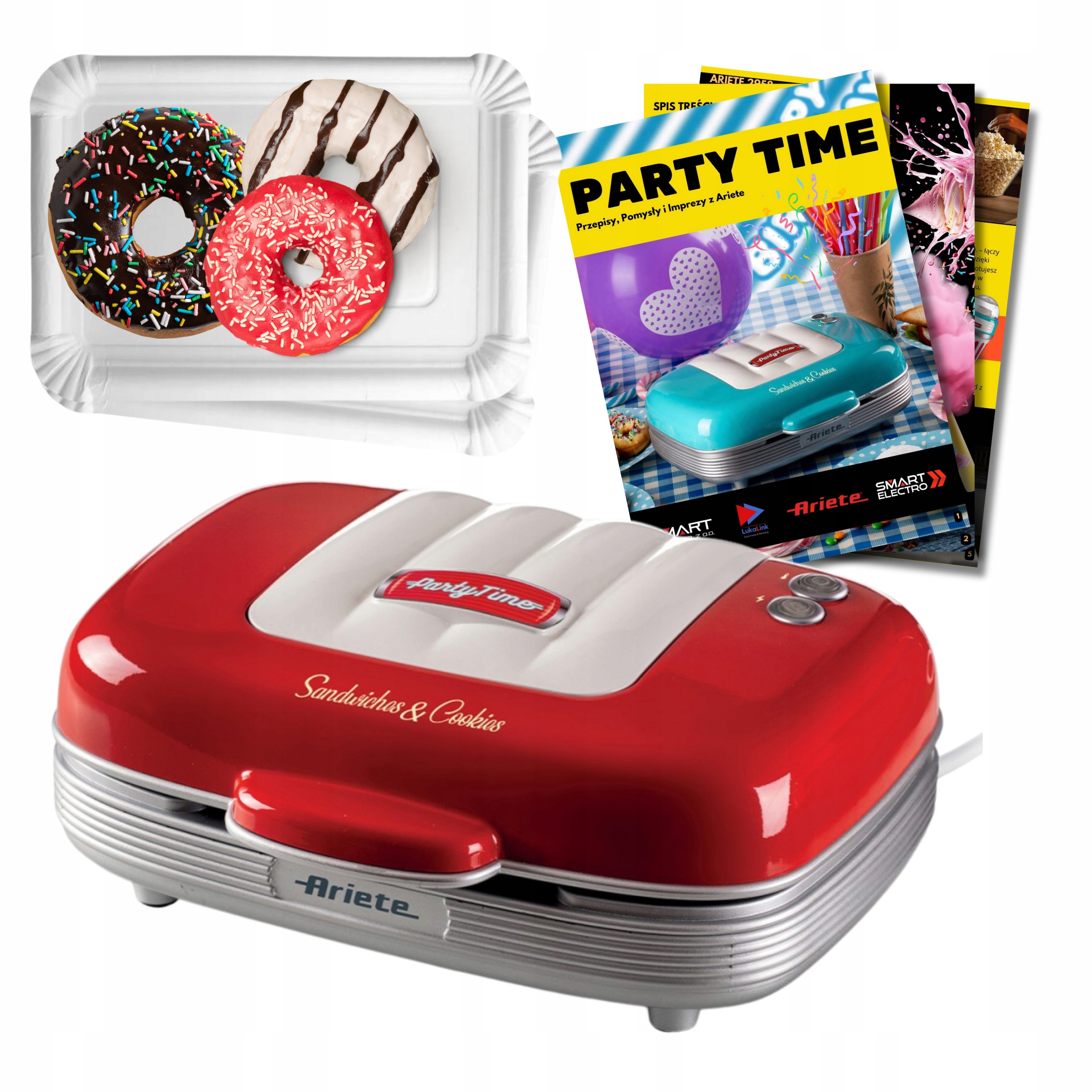 Opiekacz Toster 3w1 Ariete 1972/00 Party Time czerwony 700W Tacki