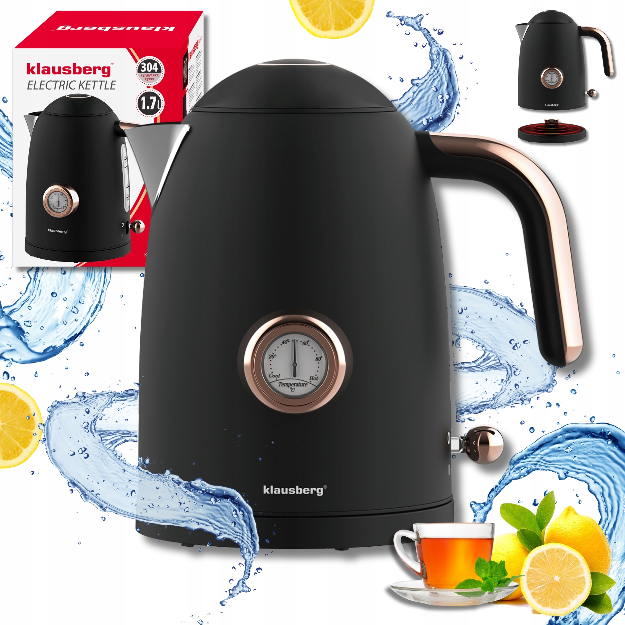 Czajnik elektryczny Bezprzewodowy Klausberg 1.7L stal 304 retro Termometr