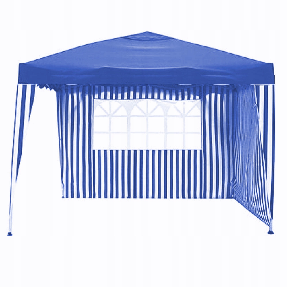 Pawilon Ogrodowy 3x3 m Namiot Handlowy 2 Ścianki Niebieski w Pasy Okna