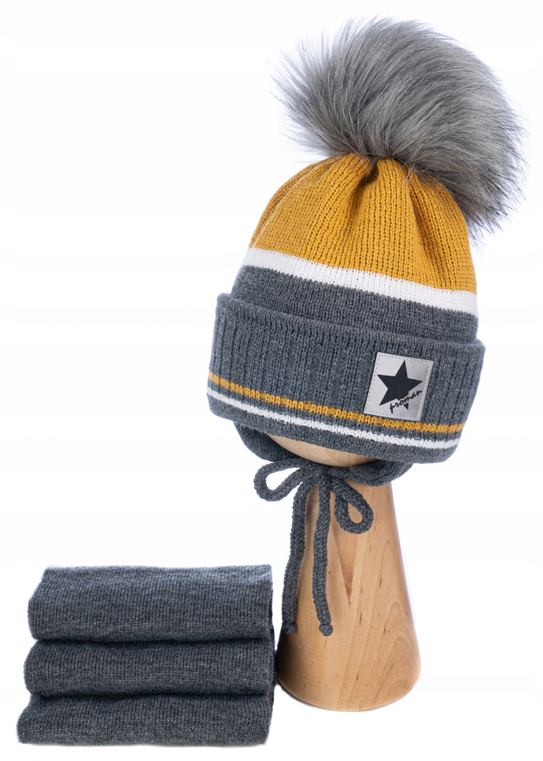 054 KOMPLET CZAPKA + SZALIK 2-3 LATA PODWóJNA POMPON Wiek dziecka 2 lata +