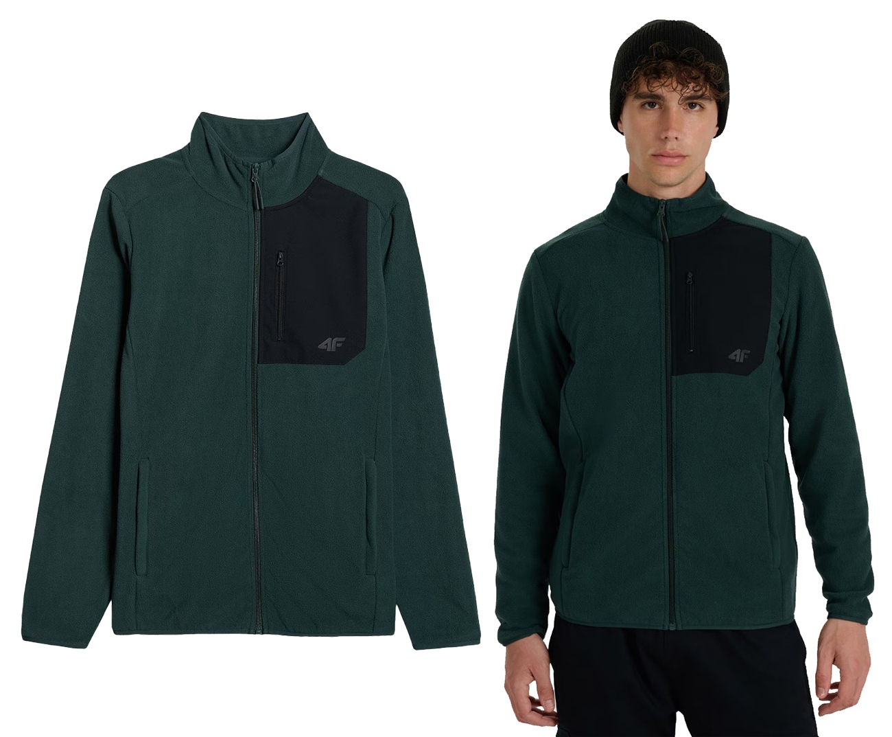 Pánská sportovní fleecová mikina na zip 4F M414 na zip tmavě zeleň S