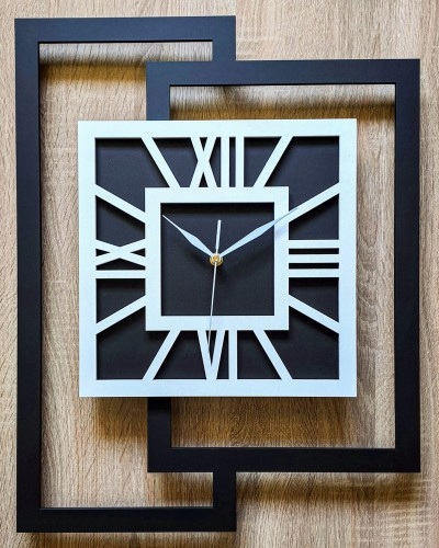 Dřevěný nástěnný hodinový stroj loft moderní, tichý, černobílý, minimalistický