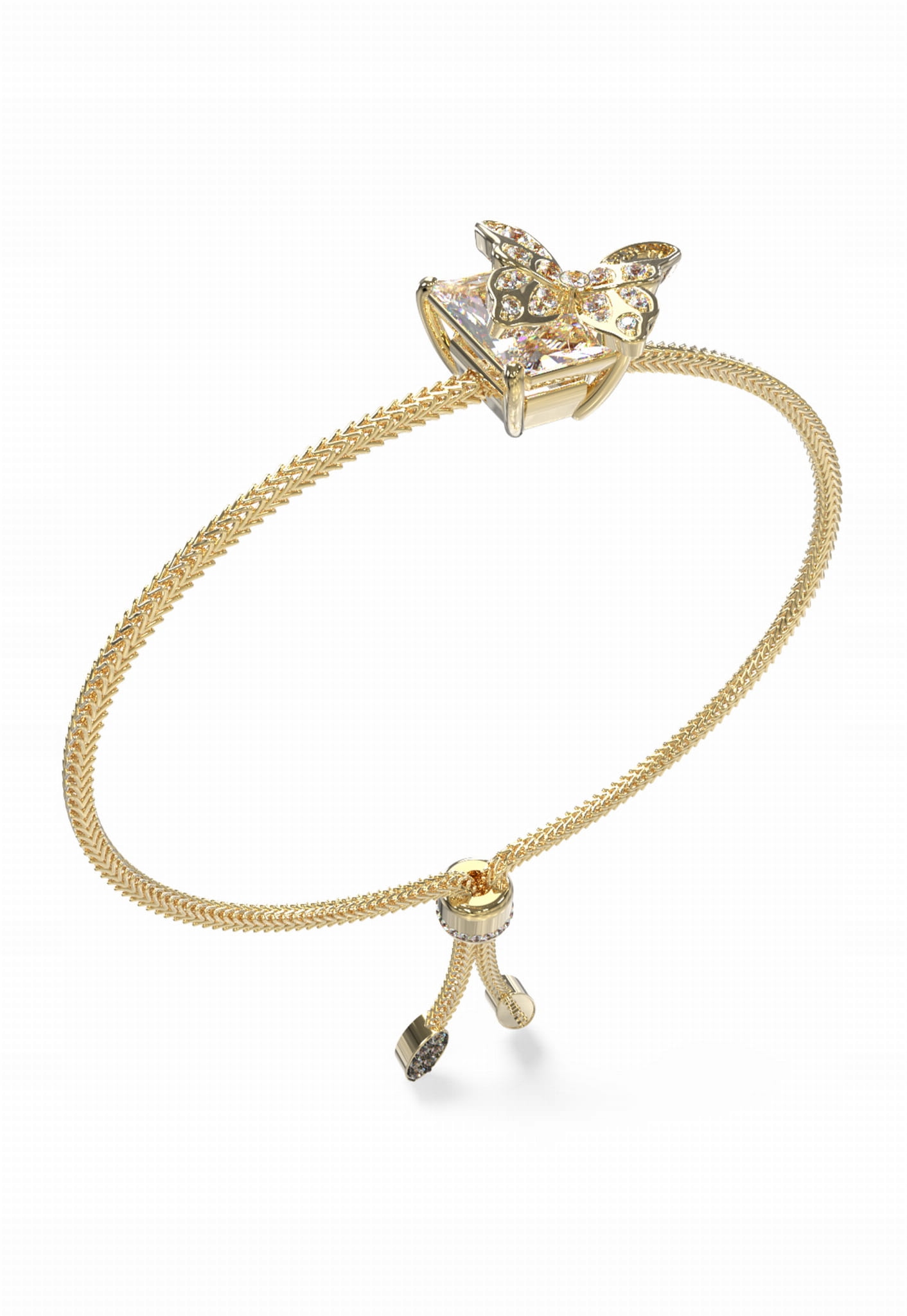 Náramek Guess Chrysalis Motýlek a Křišťál ocel pozlacený, nastavitelný