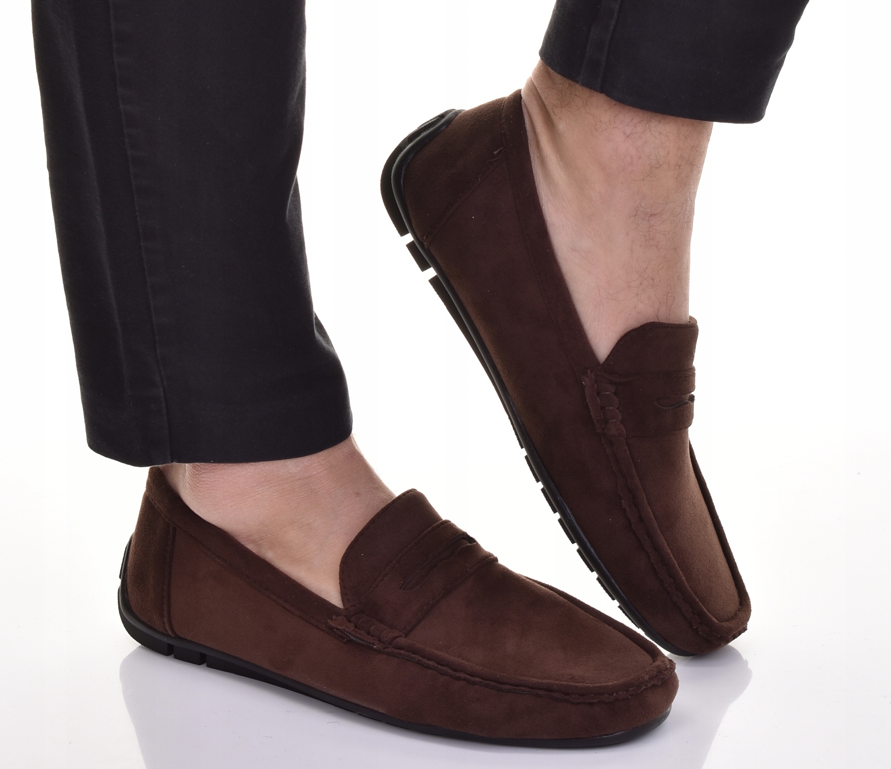MĘSKIE ELEGANCKIE MOKASYNY OBUWIE WSUWANE CASUAL ZAMSZOWE BRĄZOWE MODNE