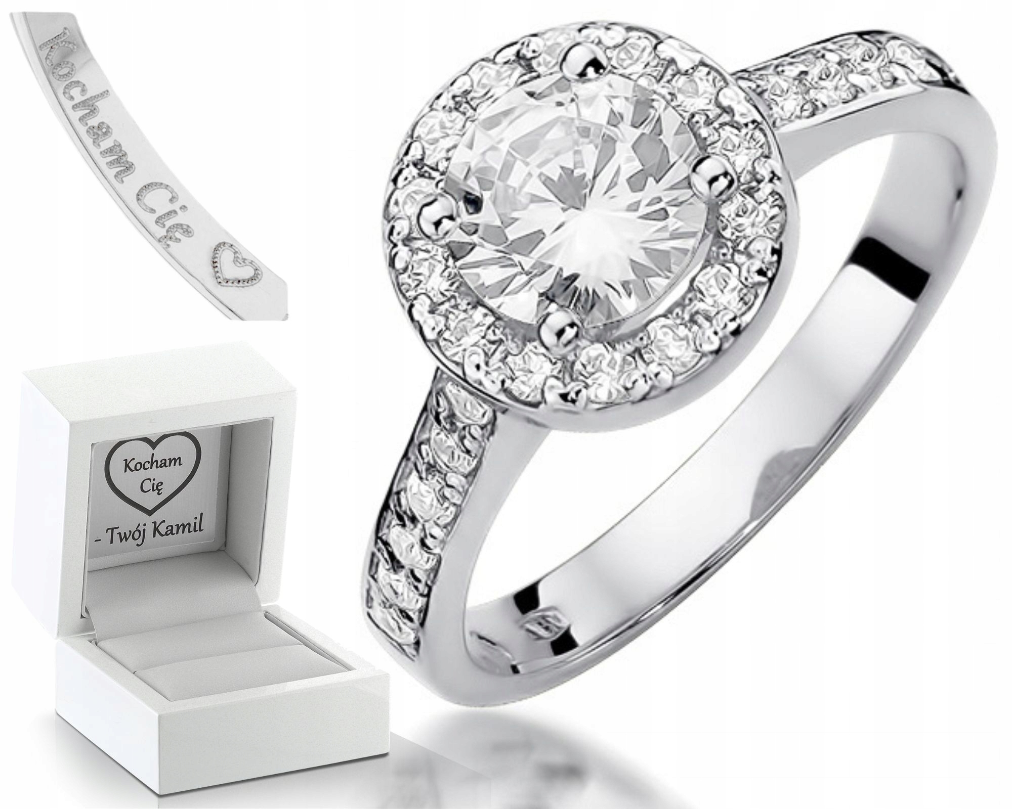 Bílé Zlato Prstýnek S Diamanty 0,64 Ct Gravírování 585