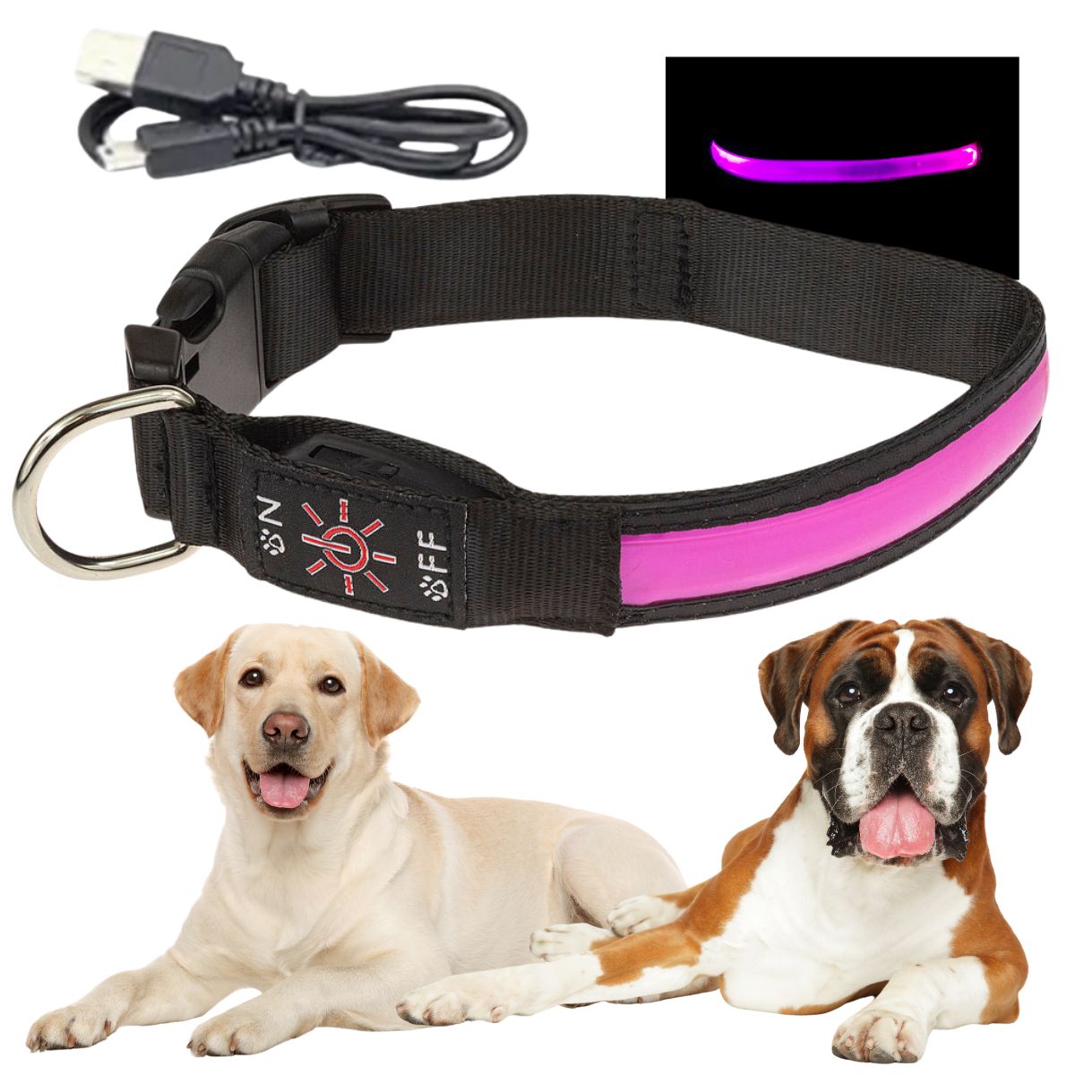 Levně Obroża spacerowa dla psa Led świecąca na procházky, dobíjecí Usb, velikost