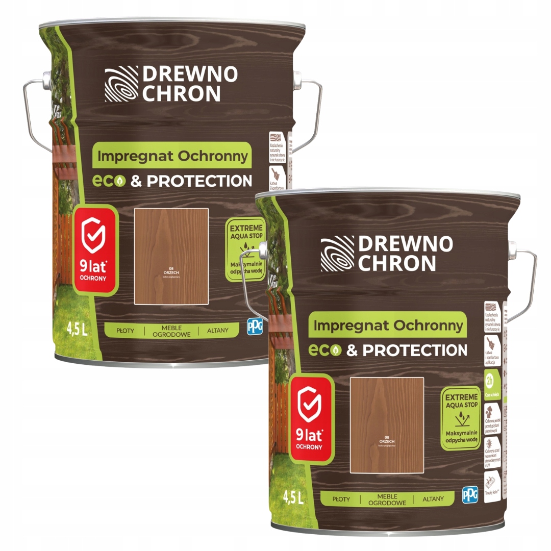 Set Drewnochron Eco&protection 2x4,5L Impregnat Na Dřevo Ořech 9L