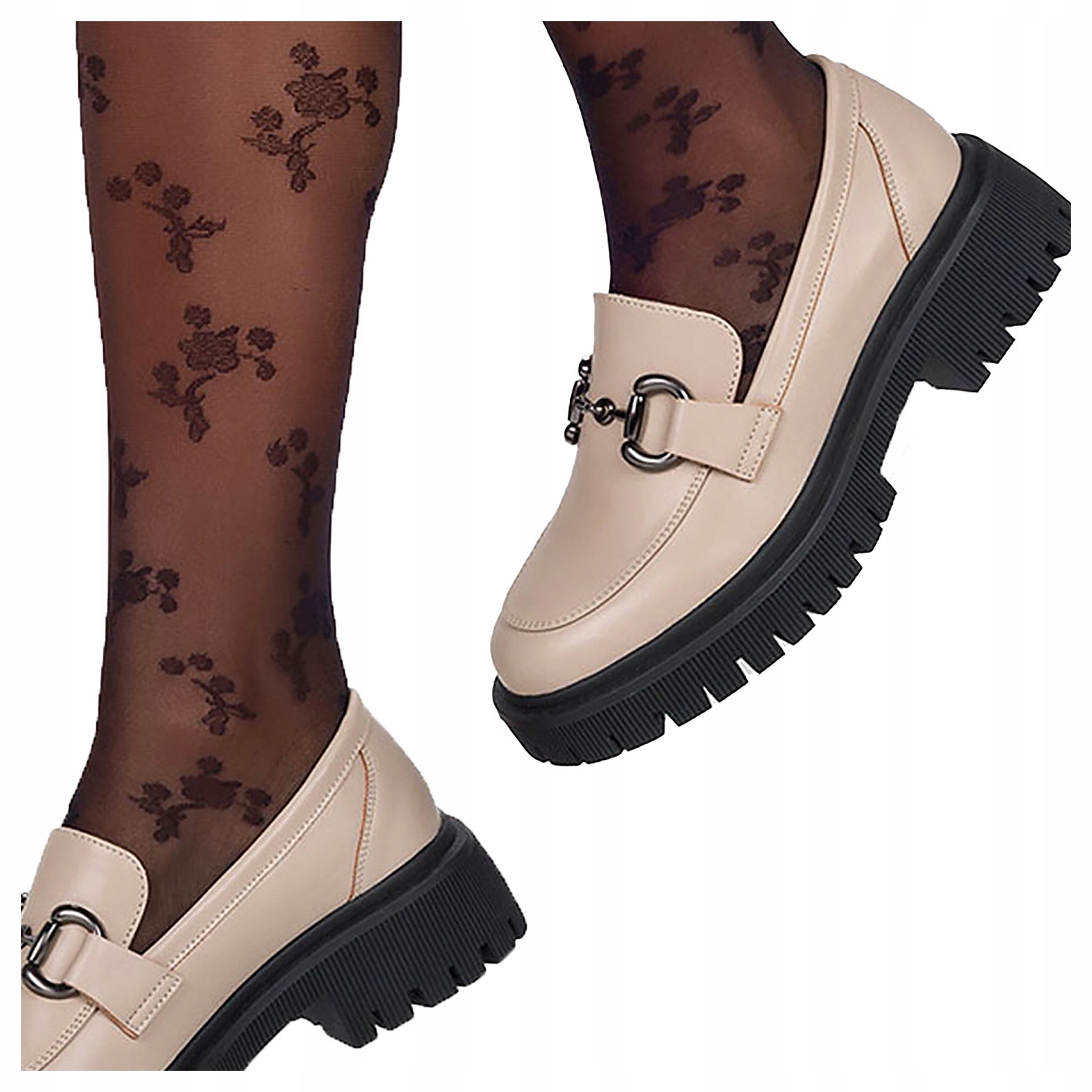 MOKASYNY PÓŁBUTY DAMSKIE WSUWANE MODNA SPRZĄCZKA STABILNA PLATFORMA r 37