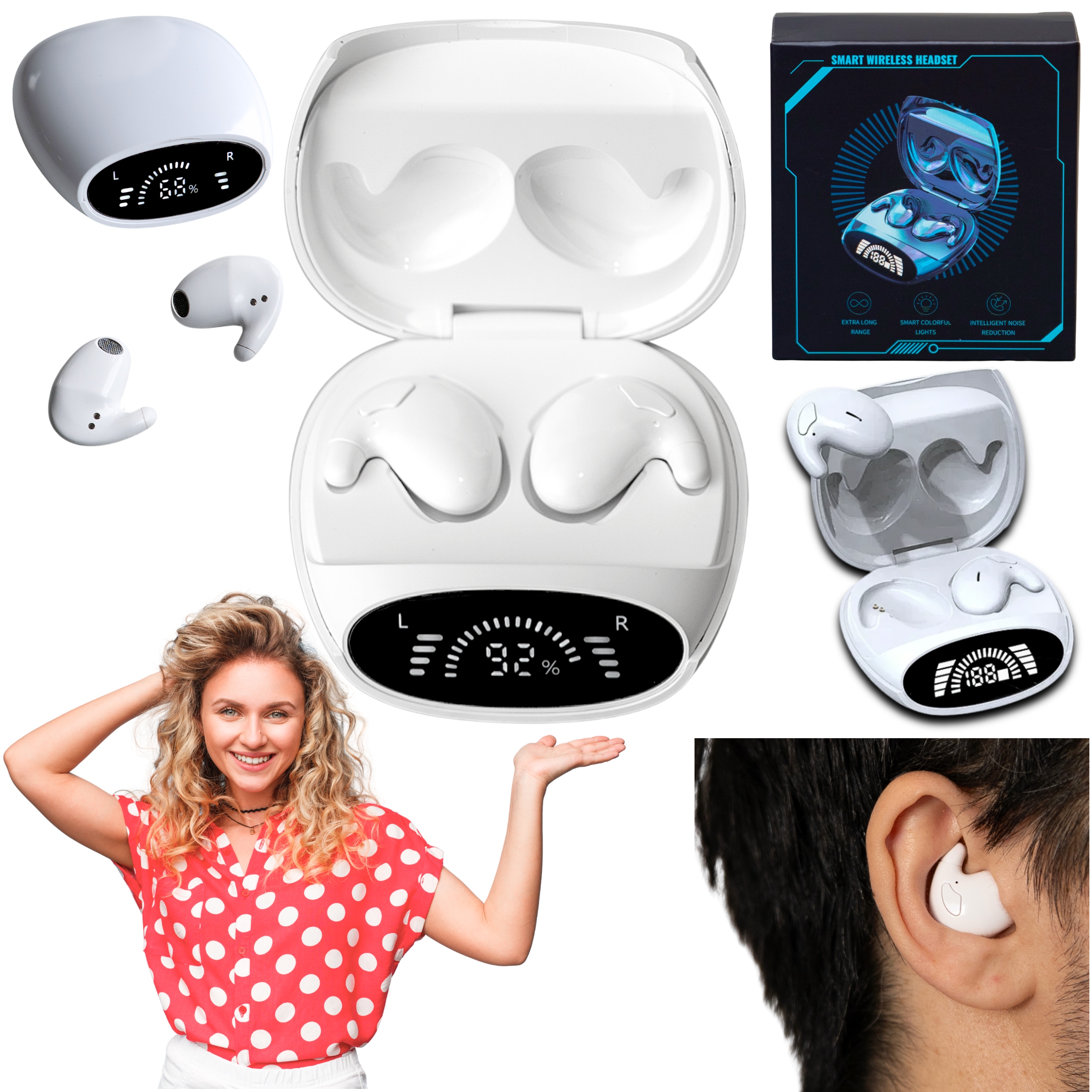 SŁUCHAWKI BEZPRZEWODOWE DOUSZNE WODOODPORNE ETUI POWERBANK SPORT MINI BIAŁY