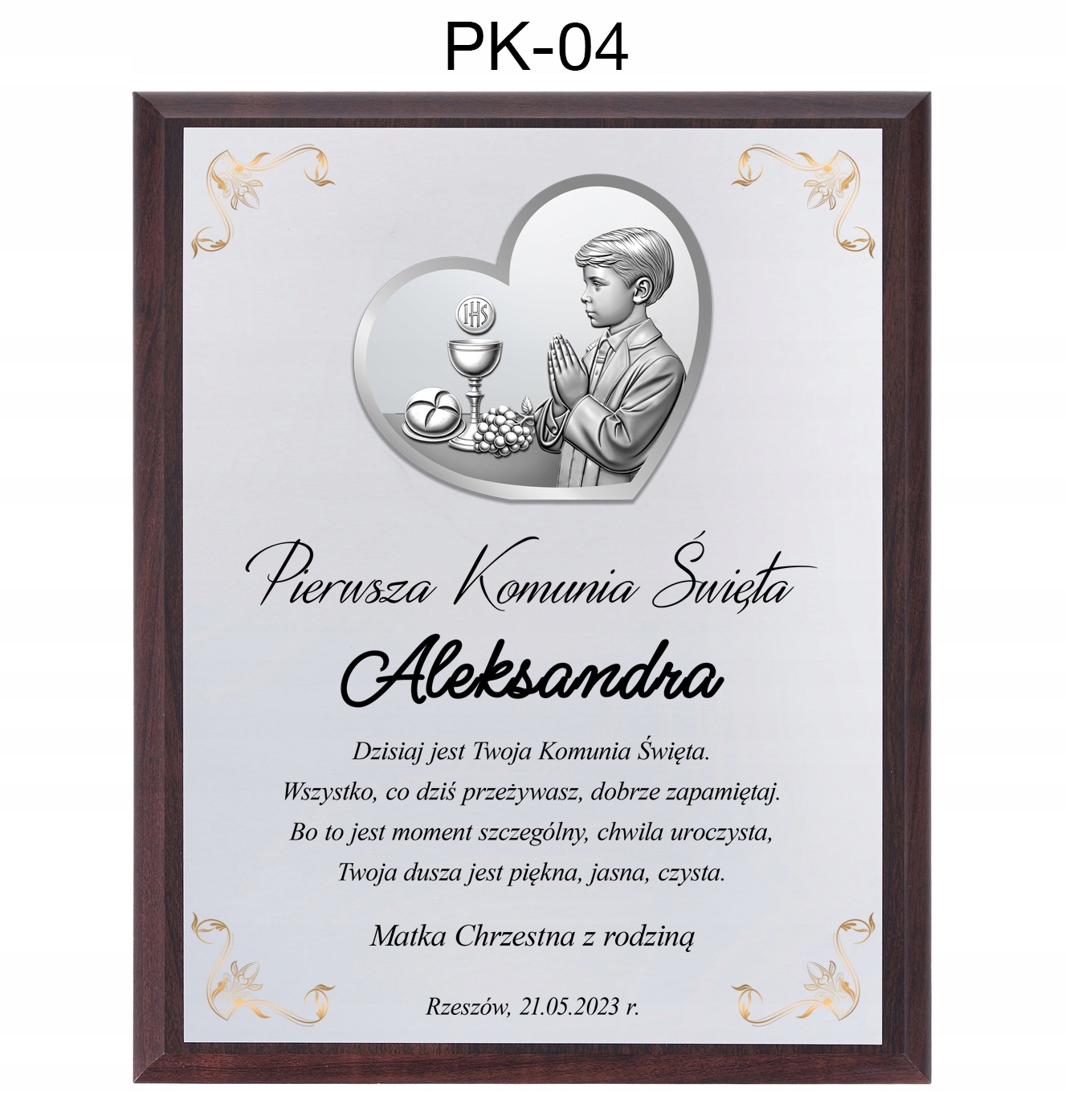 OBRAZEK NA KOMUNIĘ PAMIĄTKA PIERWSZEJ KOMUNII ŚWIĘTEJ PREZENT Z GRAWEREM Stan opakowania oryginalne