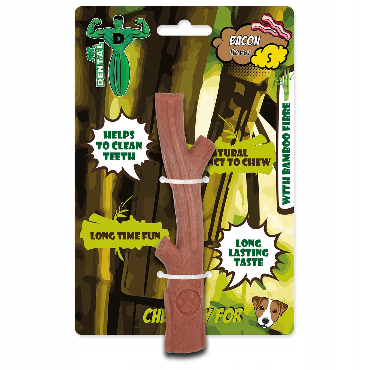 PRZYSMAKI DLA PSA DENTAL KOŚĆ BAMBUSOWA BEKON ROZMIAR S