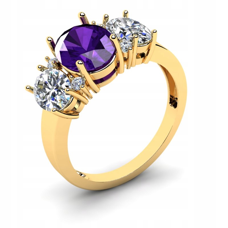 

Pierścionek Złoty Królewski Z Fioletową Cyrkonią