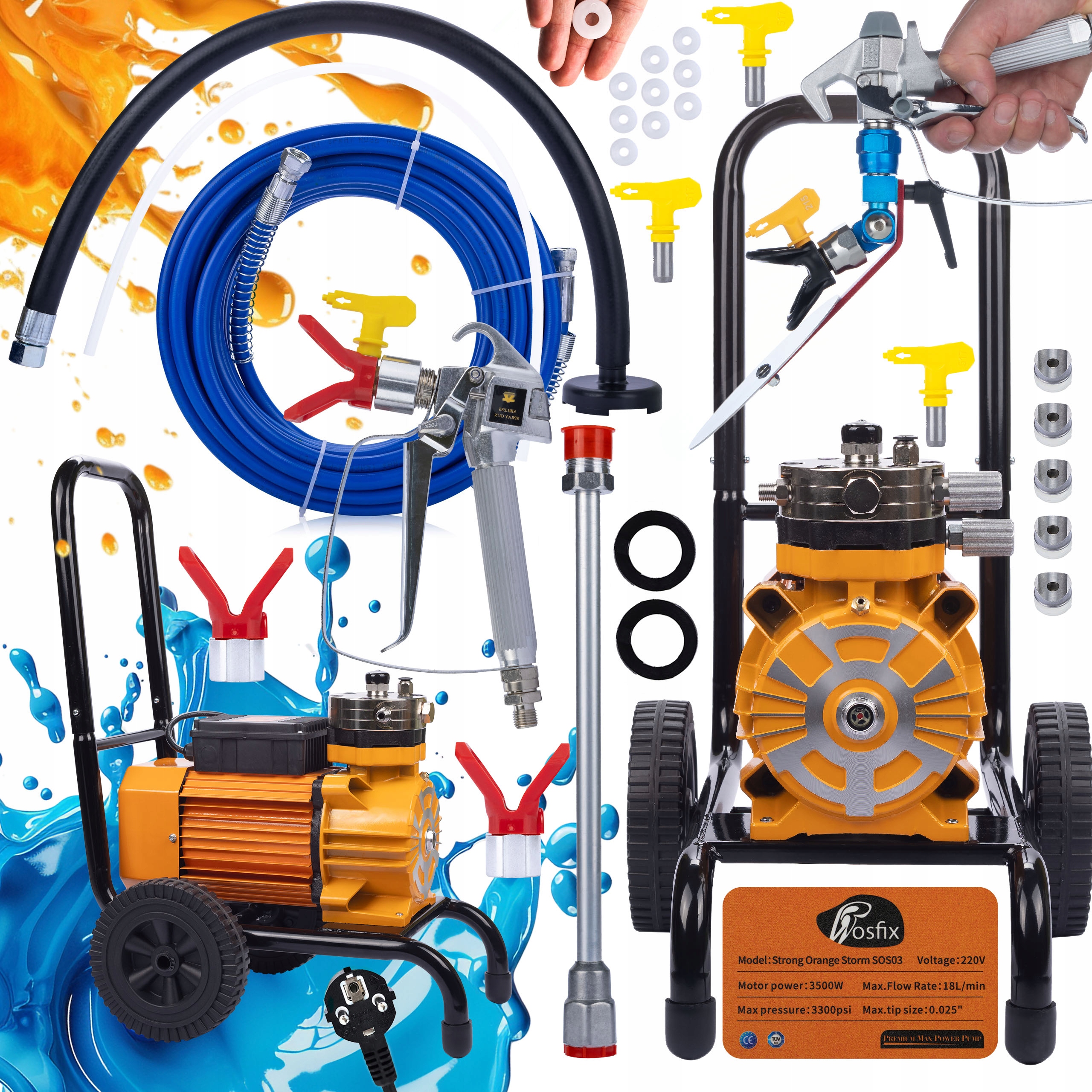 Sada Hydrodynamického Malířského Agregátu Rosfix 3500W Trysky Lanka Odřezávač