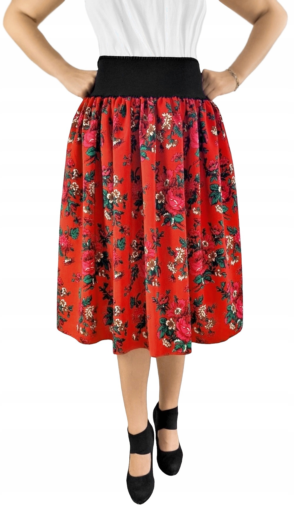 Horalská vzdušná krakovská 3/4 Sukně s květinami Široká guma *FolkStyle* L