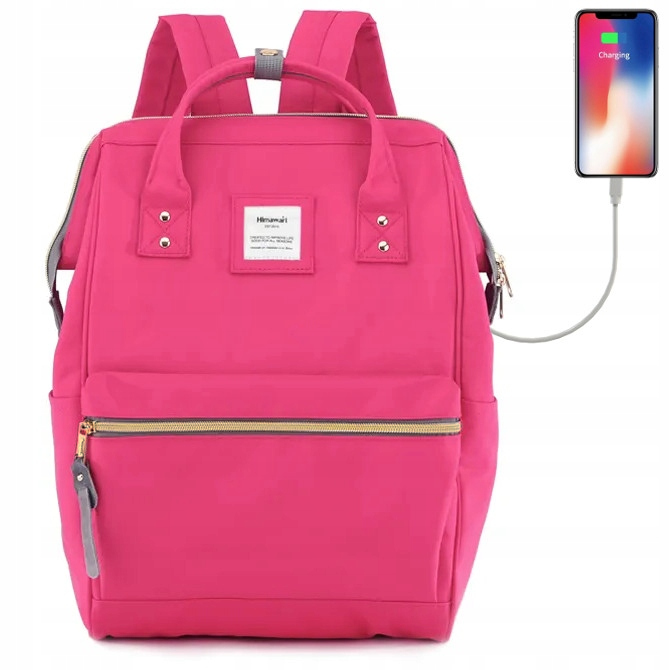 Damski plecak szkolny Himawari 9001 na laptopa 15,6 Usb #18 neonowy róż