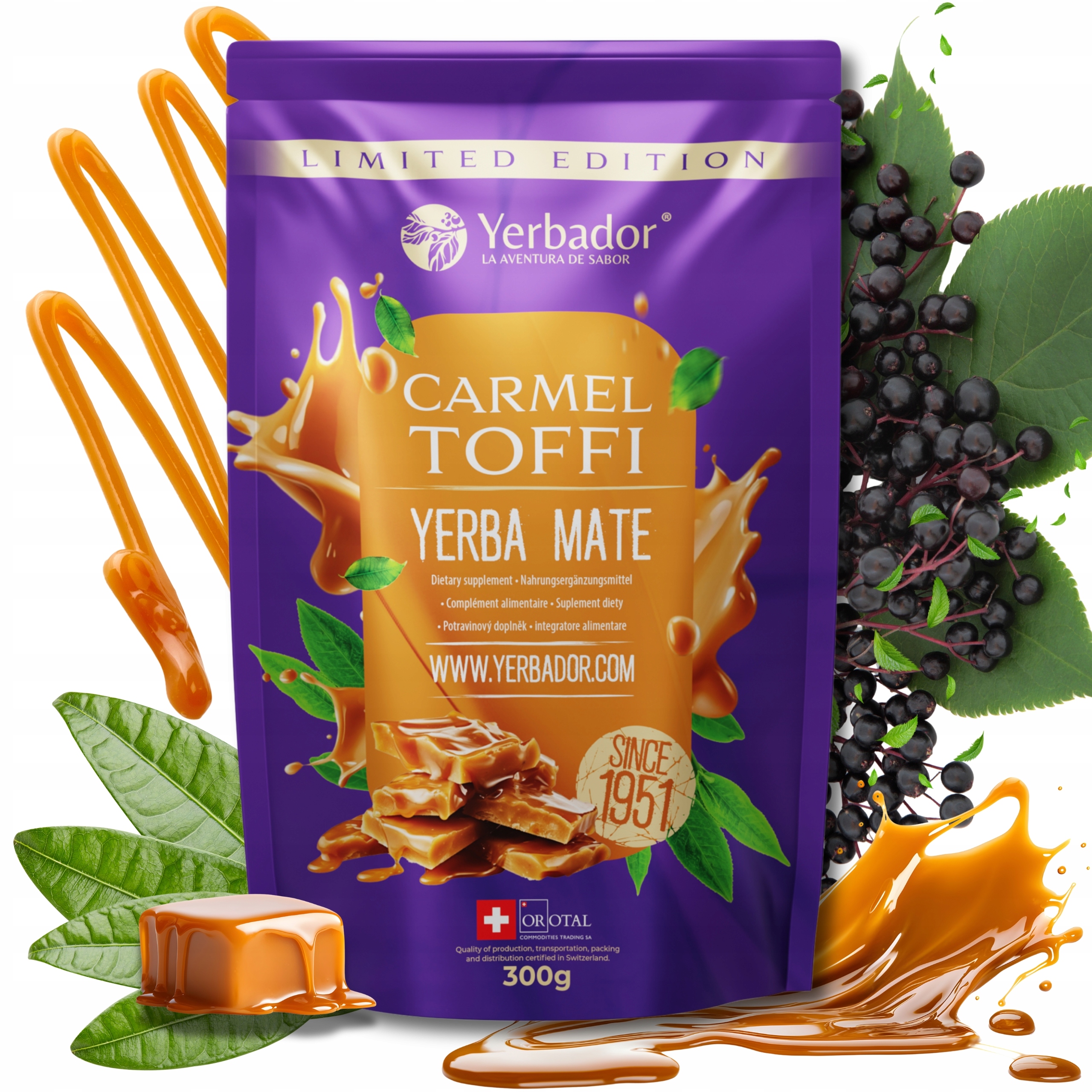 Levně Yerbador Yerba Mate Carmel Toffi Karamel Toffi Přírodní energie 300 g