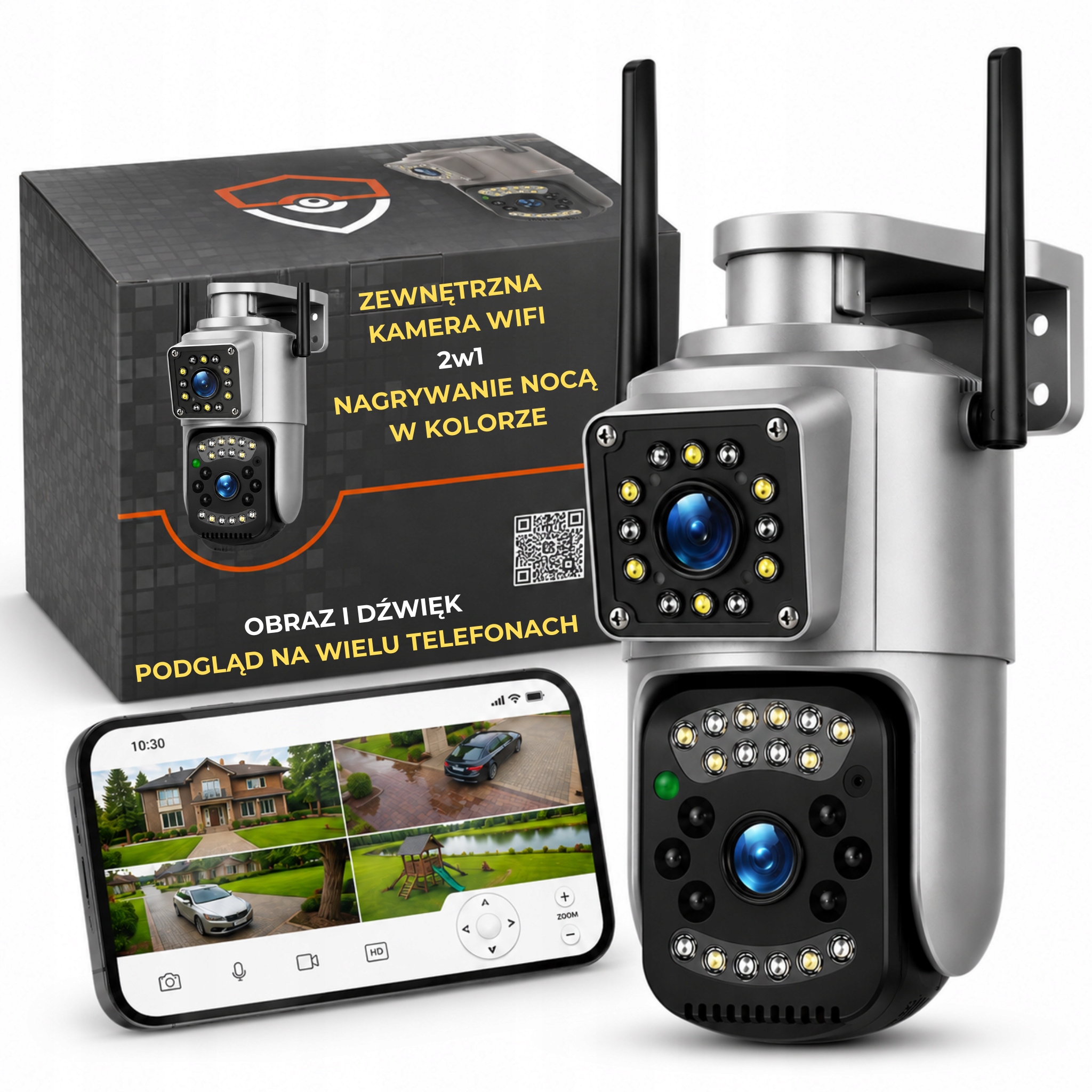 Dvojitá Venkovní Otočná Wifi Kamera 8MPX Ultra Hd Sledování Mikrofon