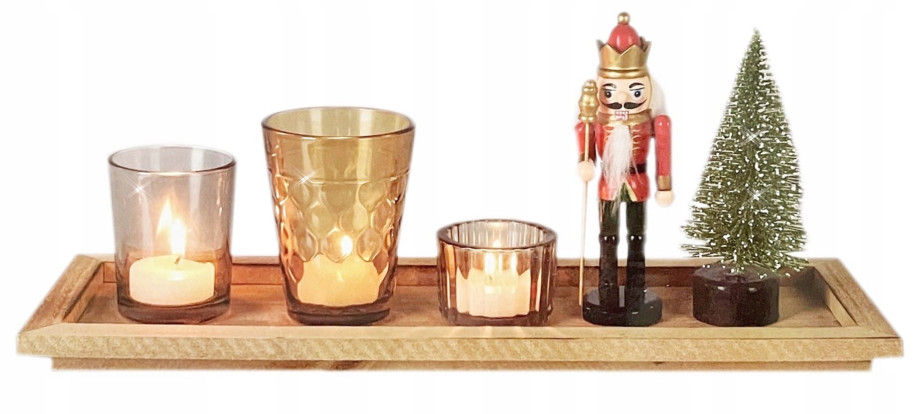 ŚWIECZNIK DO PODGRZEWACZY ZESTAW TACA DREWNIANA DZIADEK do ORZECHÓW CHOINKA