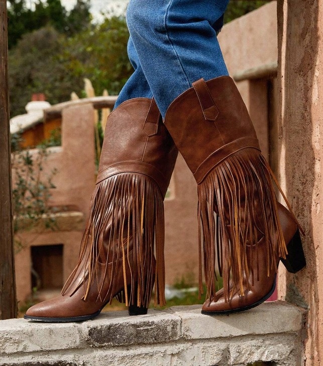 DAMSKIE BRĄZOWE KOZAKI KOWBOJKI FRĘDZLE 39 ŁKA Płeć kobieta