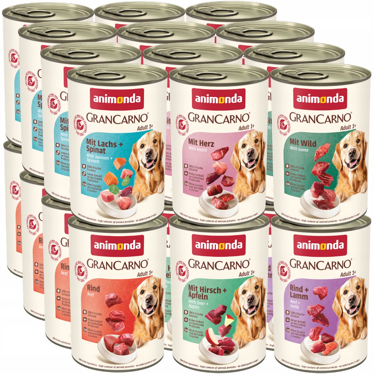 Animonda GranCarno Adult puszka Zestaw 24x400g – MIX 6 smaków Bez Drobiu