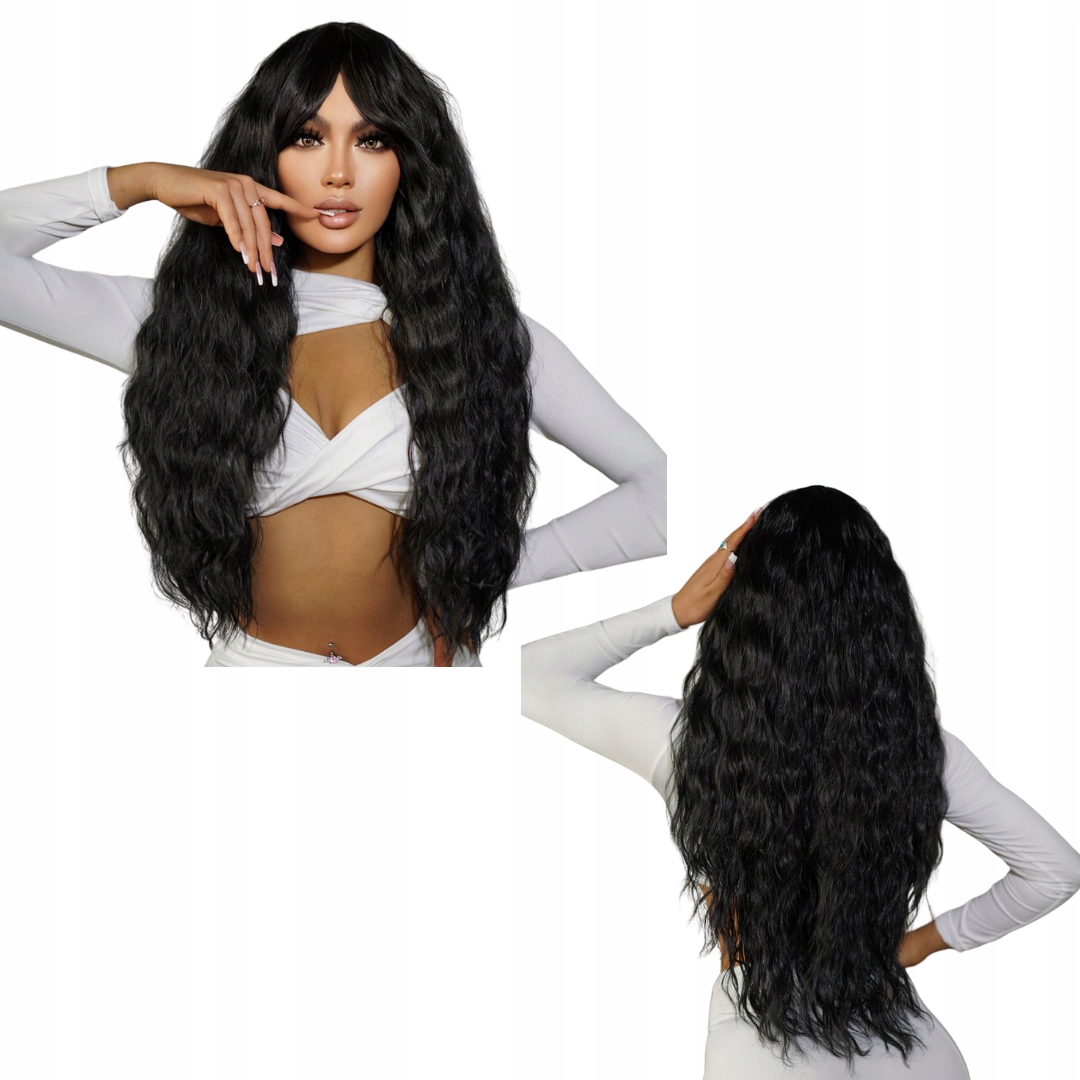 Paruka Dlouhá Černá Vlnitá Jako Pravé Kudrnaté Cosplay