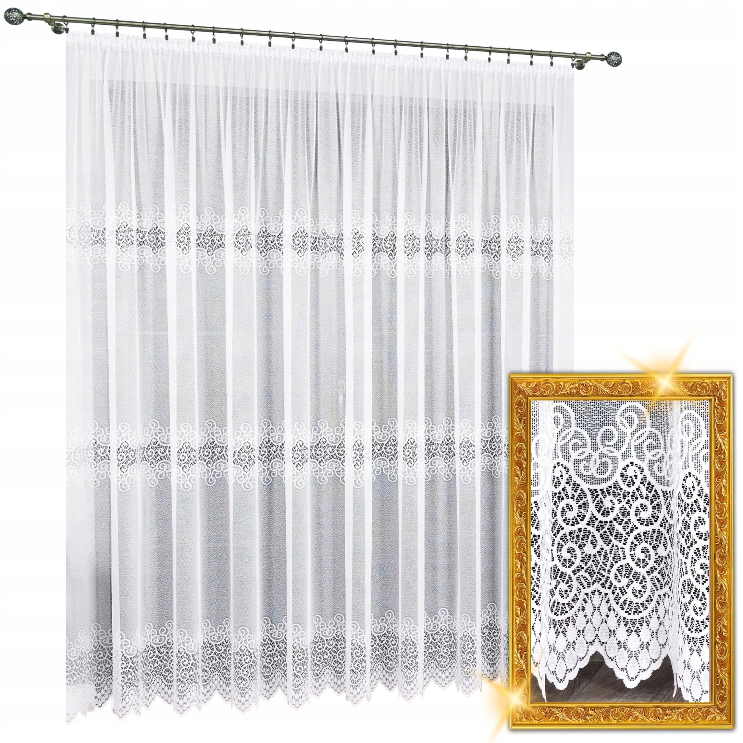 Hotová Záclona Bílá Žakárová Na Pásku Bez Žehlení Do Obývacího Pokoje 350x235