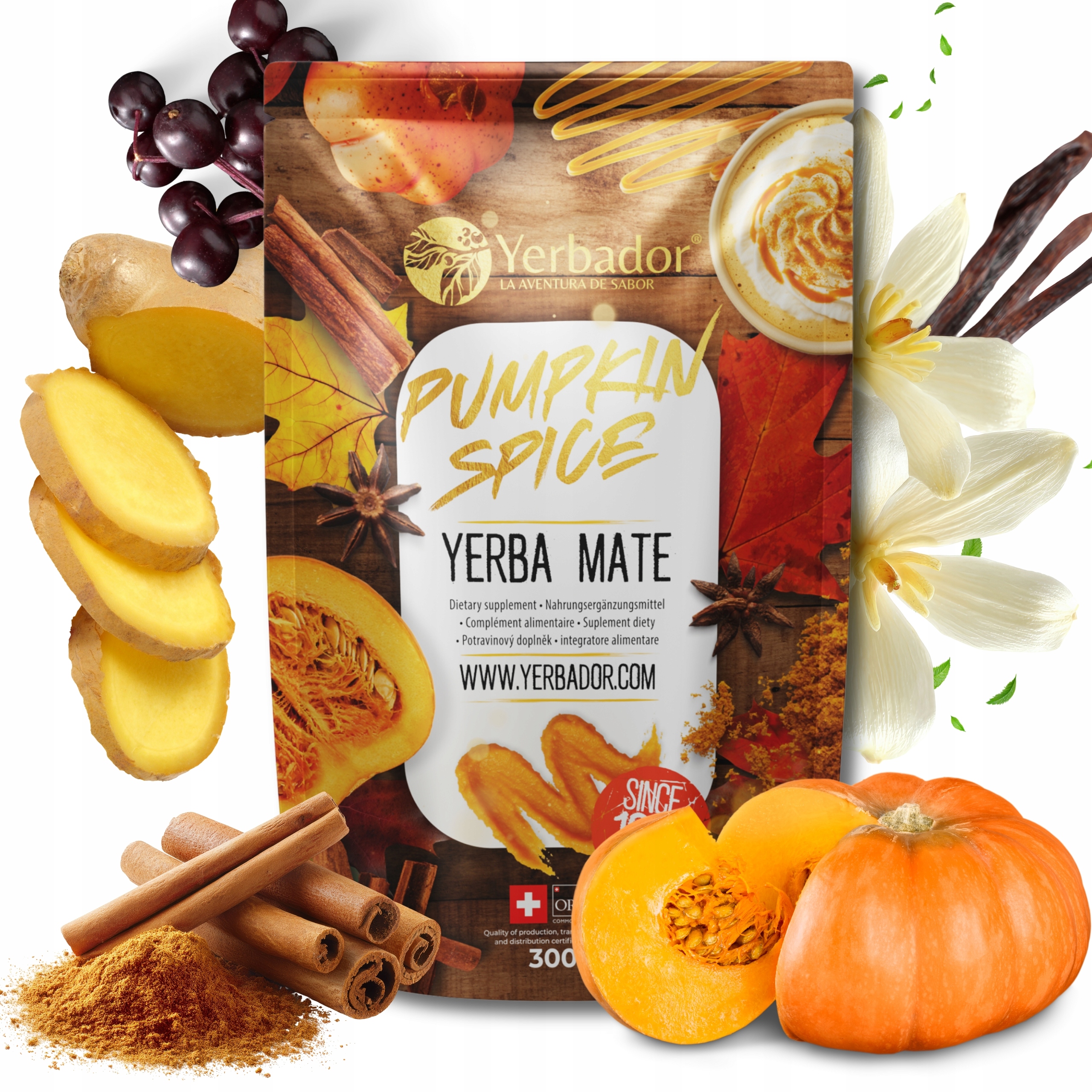 Levně Yerbador Yerba Maté Dýňové koření Dýňové skořicové Zázvor Vanilka 300g