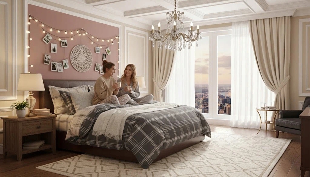 3dílná sada povlečení na peřinu ze 100% bavlny s šedobílou kostkou do moderní ložnice 160×200