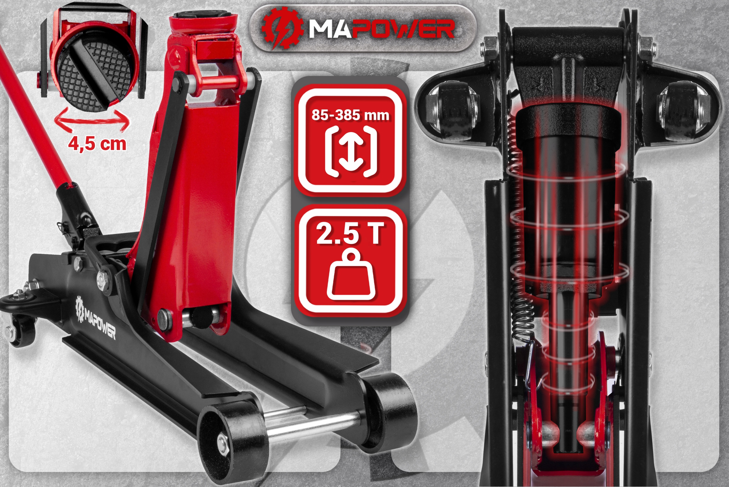PODNOŚNIK SAMOCHODOWY HYDRAULICZNY PUNKTOWY ŻABA LEWAREK [ 2.5T ] MAPOWER Kod producenta MPFJ01