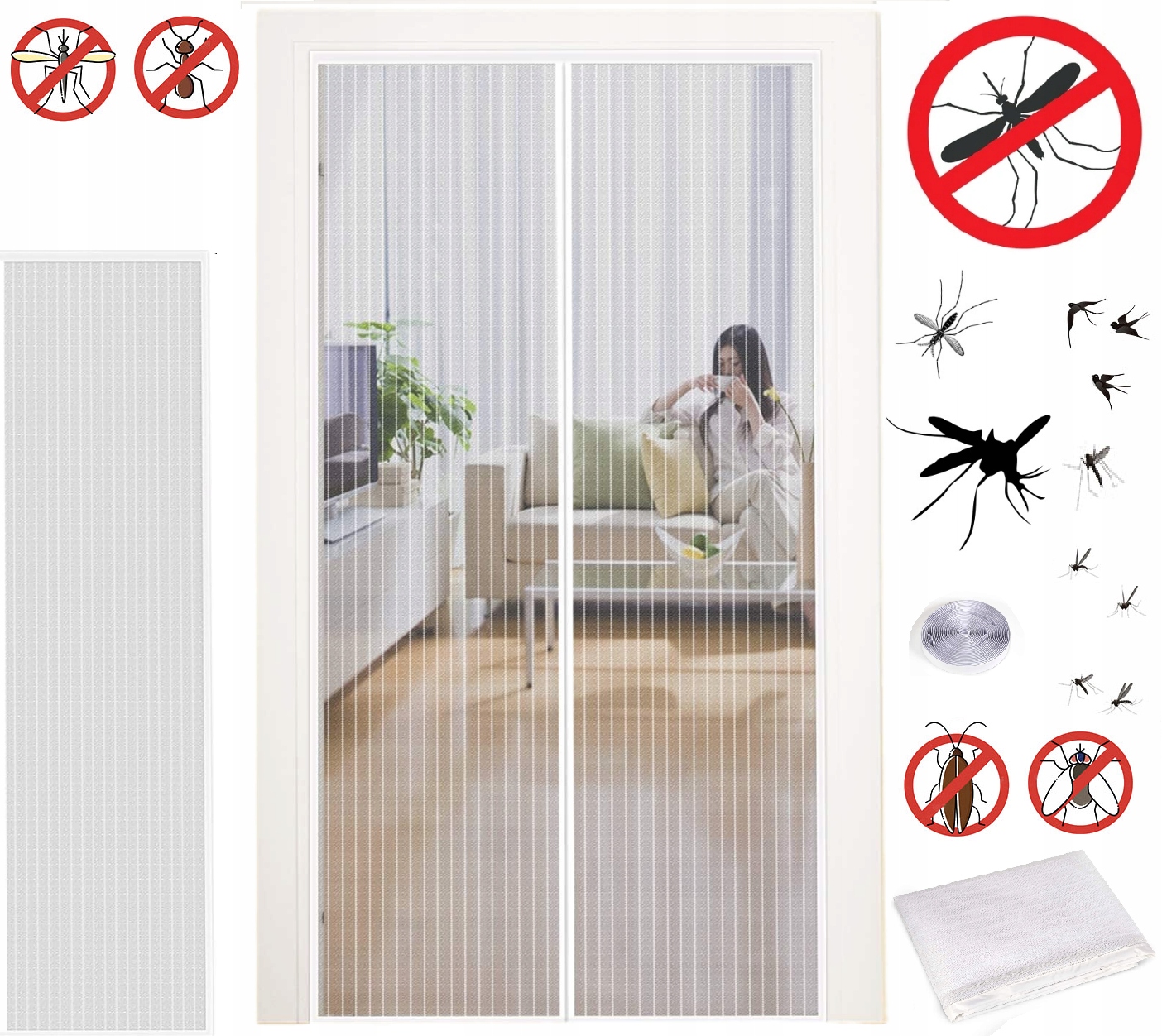 Moskytiéra 110 x 230 cm Síťka Proti Komárům Hmyz Na Dveře